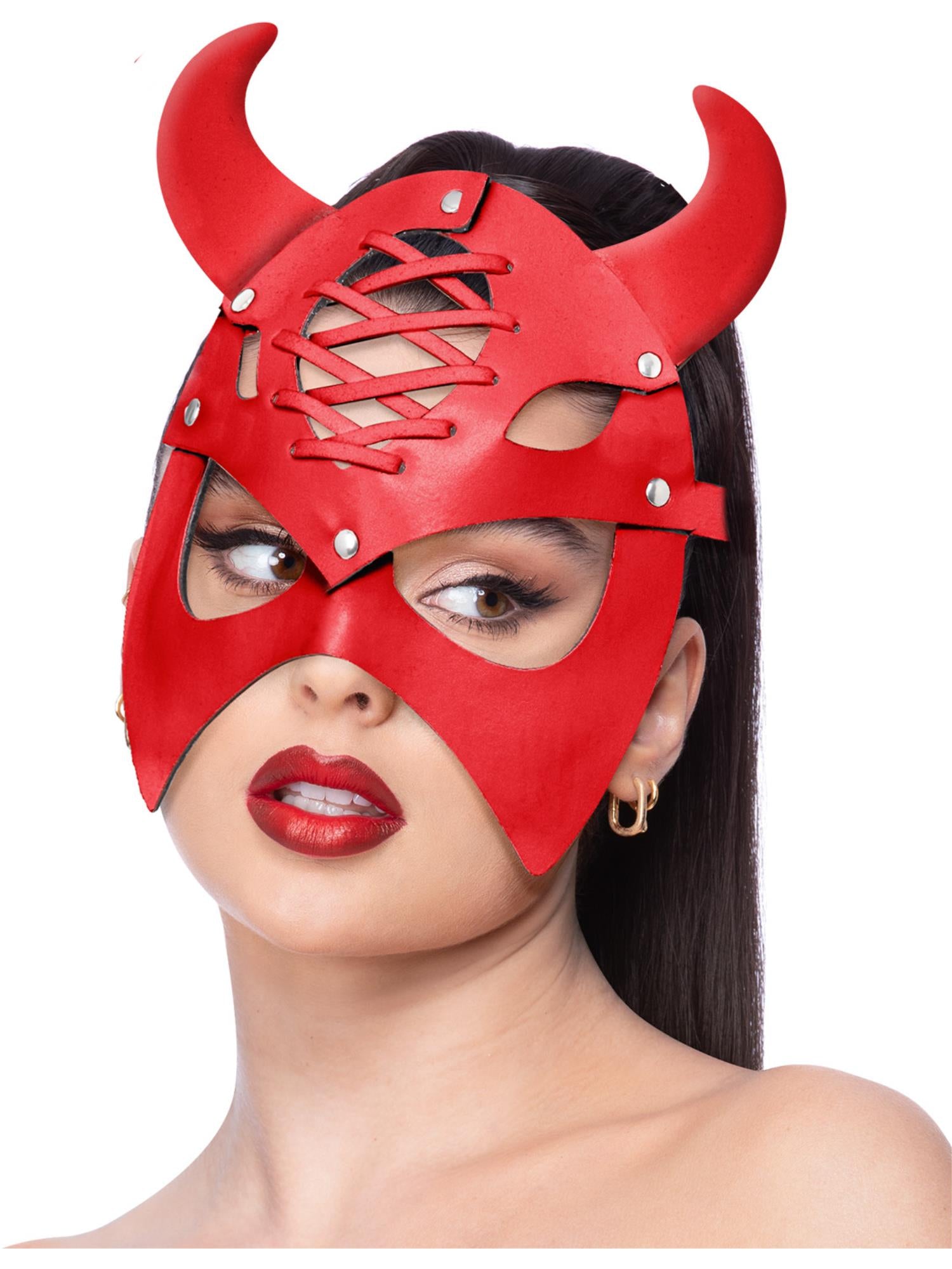 Fever Red Mock Leather Devil Mask 1