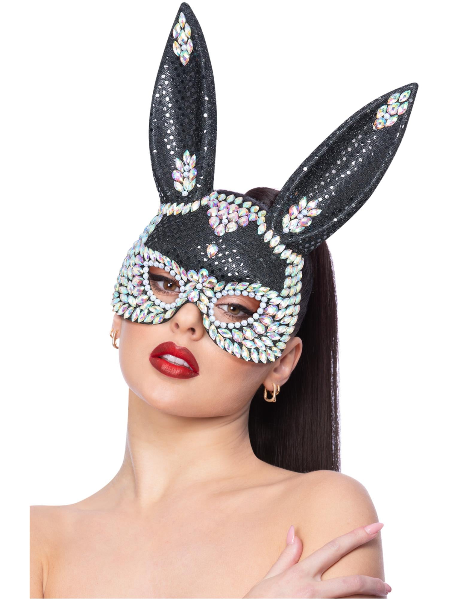 Fever Black Jewel Sequin Rabbit Mask 1