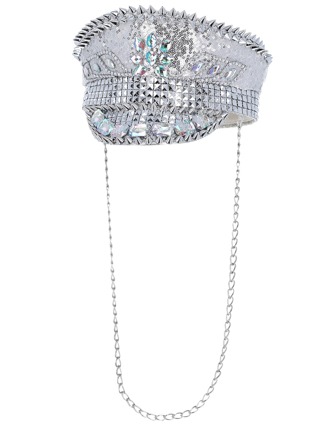Fever Deluxe Sequin Studded Captains Hat, Silver 2