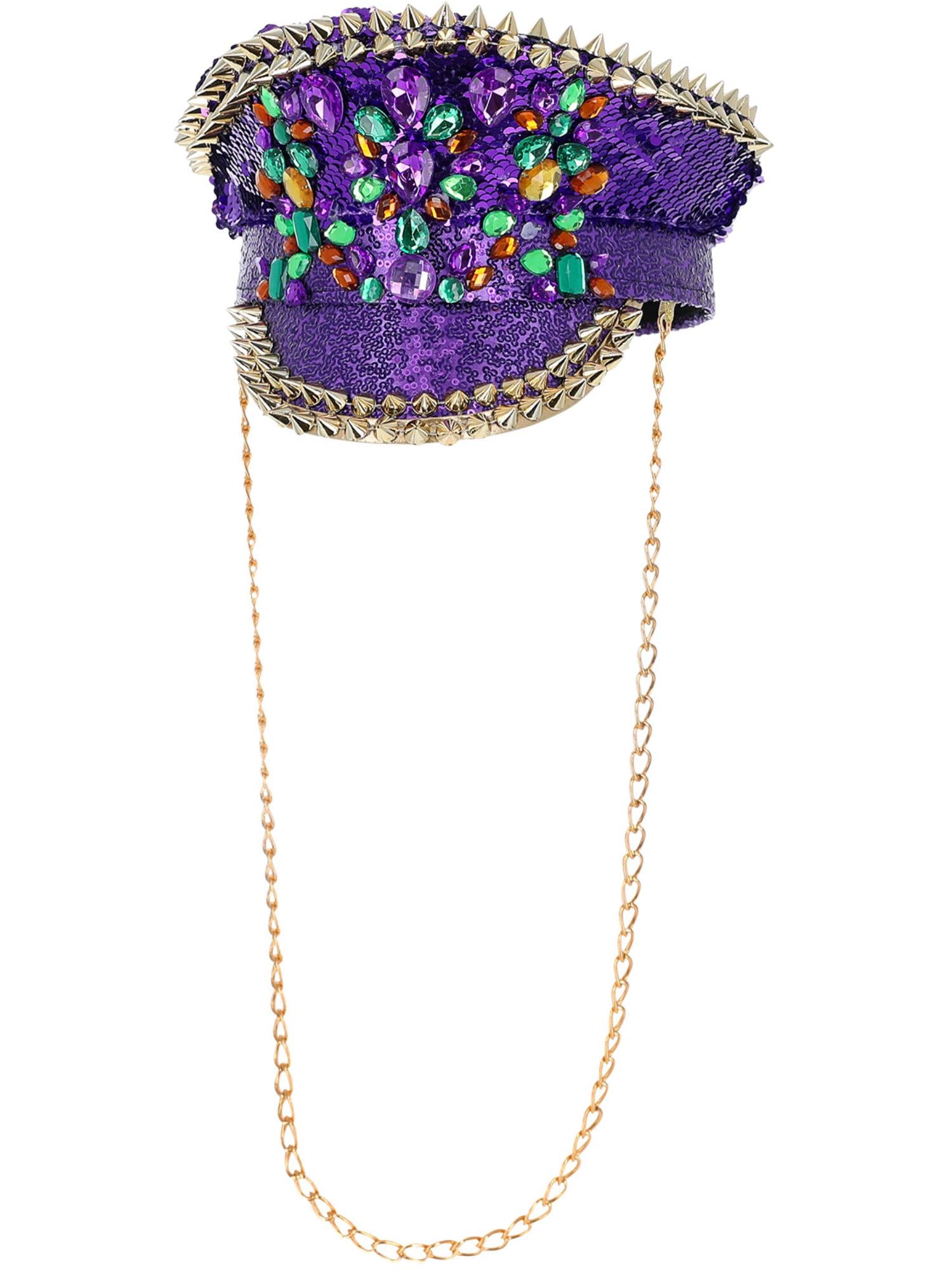 Fever Deluxe Sequin Studded Captains Hat, Purple 1