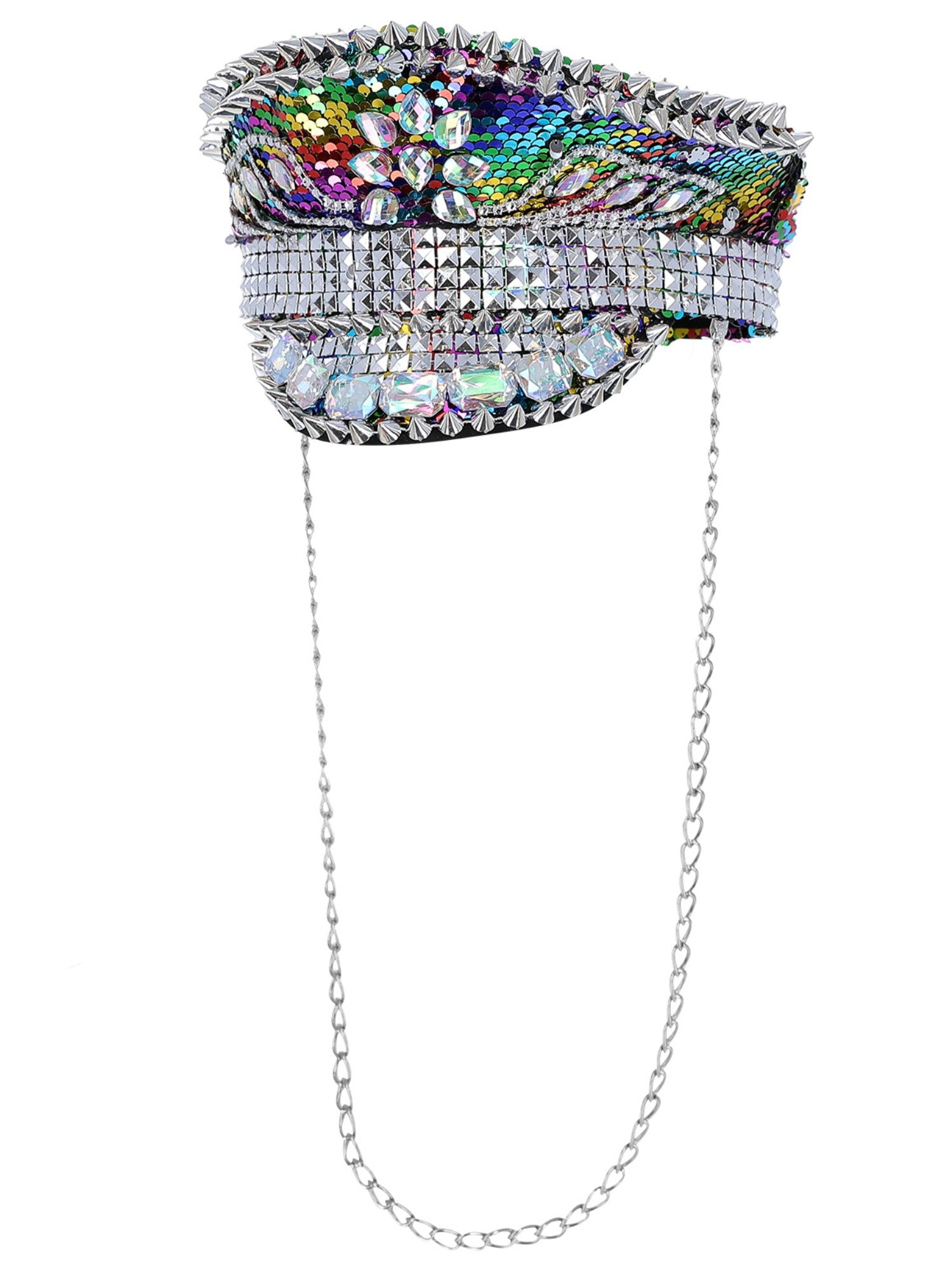 Fever Deluxe Sequin Studded Captains Hat, Rainbow 3