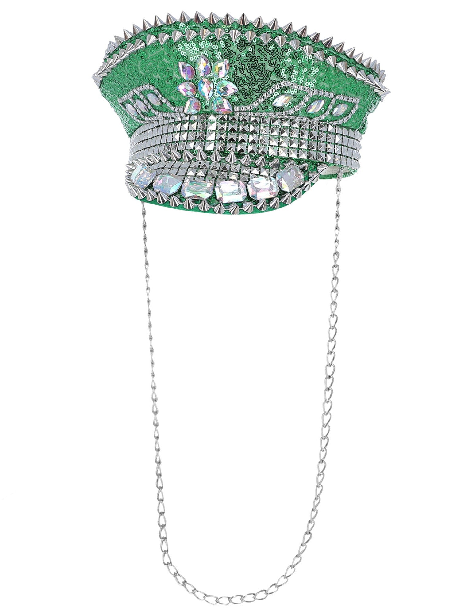 Fever Deluxe Sequin Studded Captains Hat, Green 3