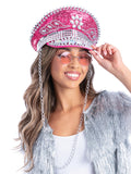 Fever Deluxe Sequin Studded Captains Hat, Hot Pink 1