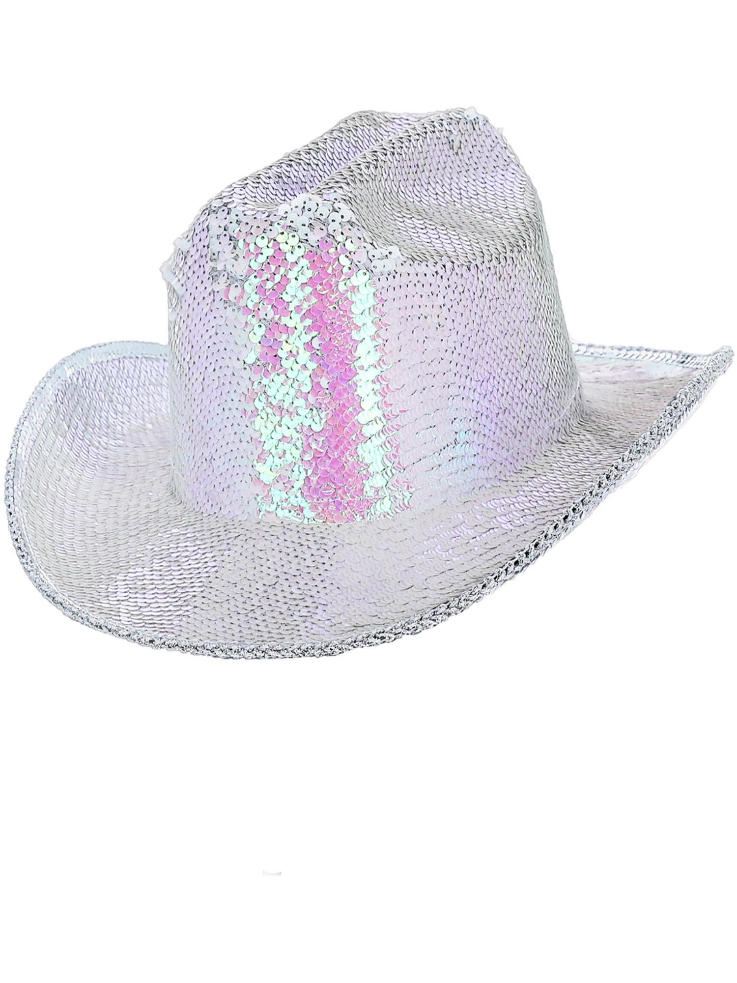 Fever Deluxe Sequin Cowboy Hat, Iridescent White 1
