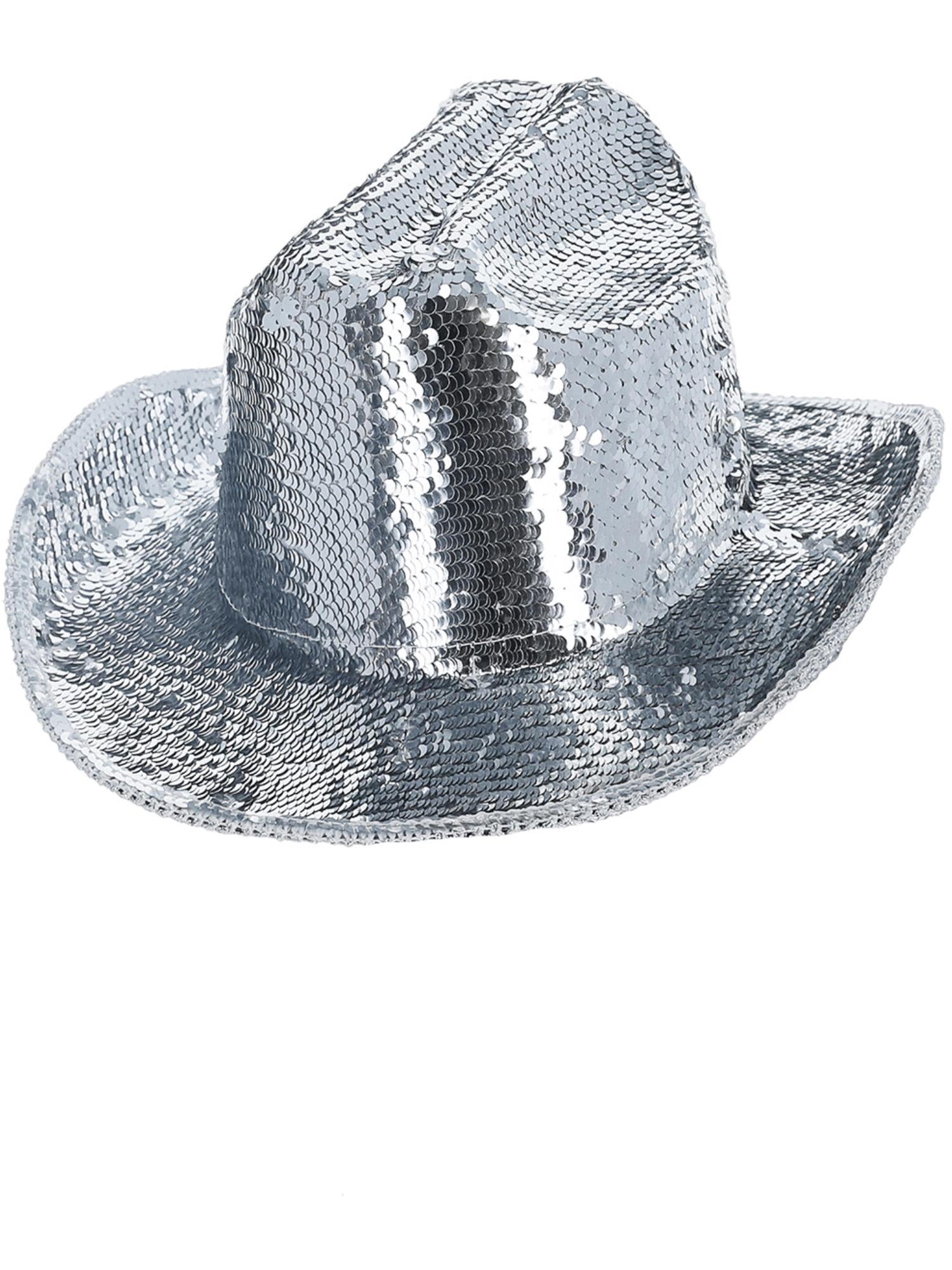 Fever Deluxe Sequin Cowboy Hat, Silver 1