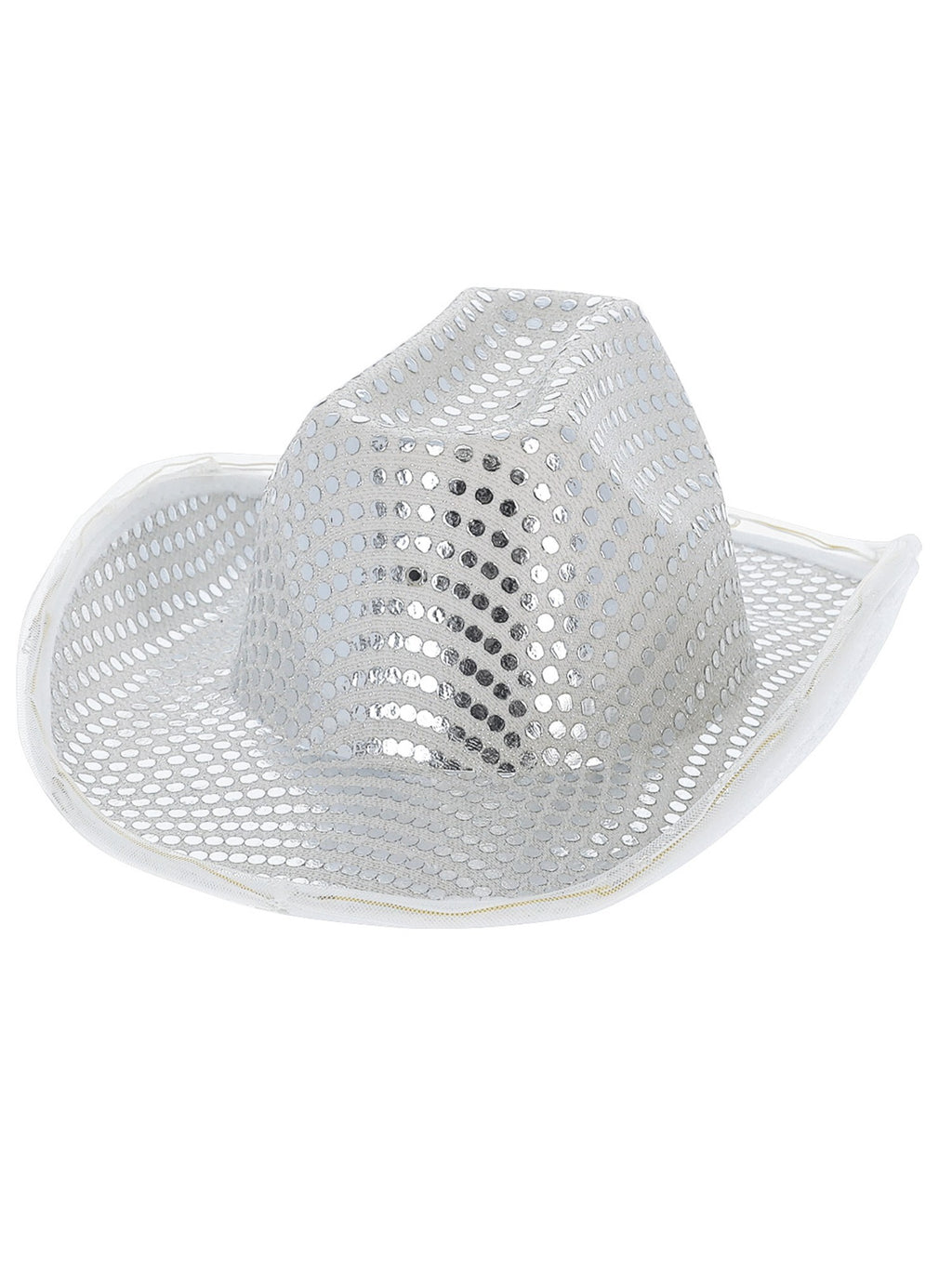 LED Light Up Sequin Cowboy Hat, Silver 2