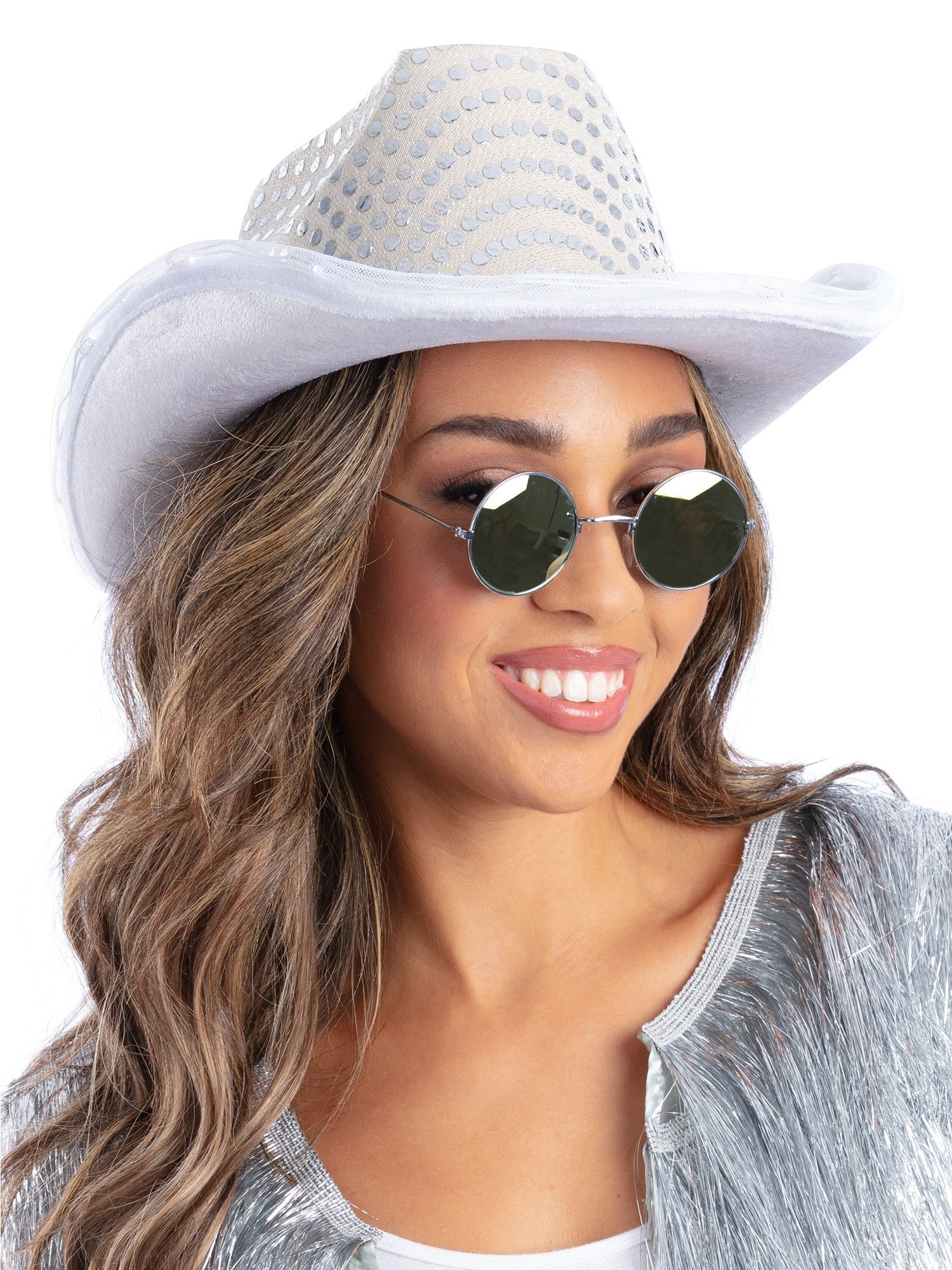 LED Light Up Sequin Cowboy Hat, Silver 1