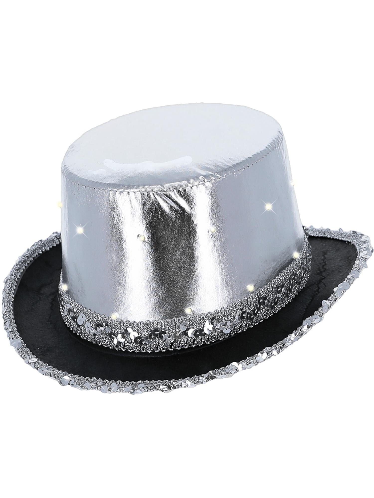 LED Light Up Metallic Top Hat, Silver 1