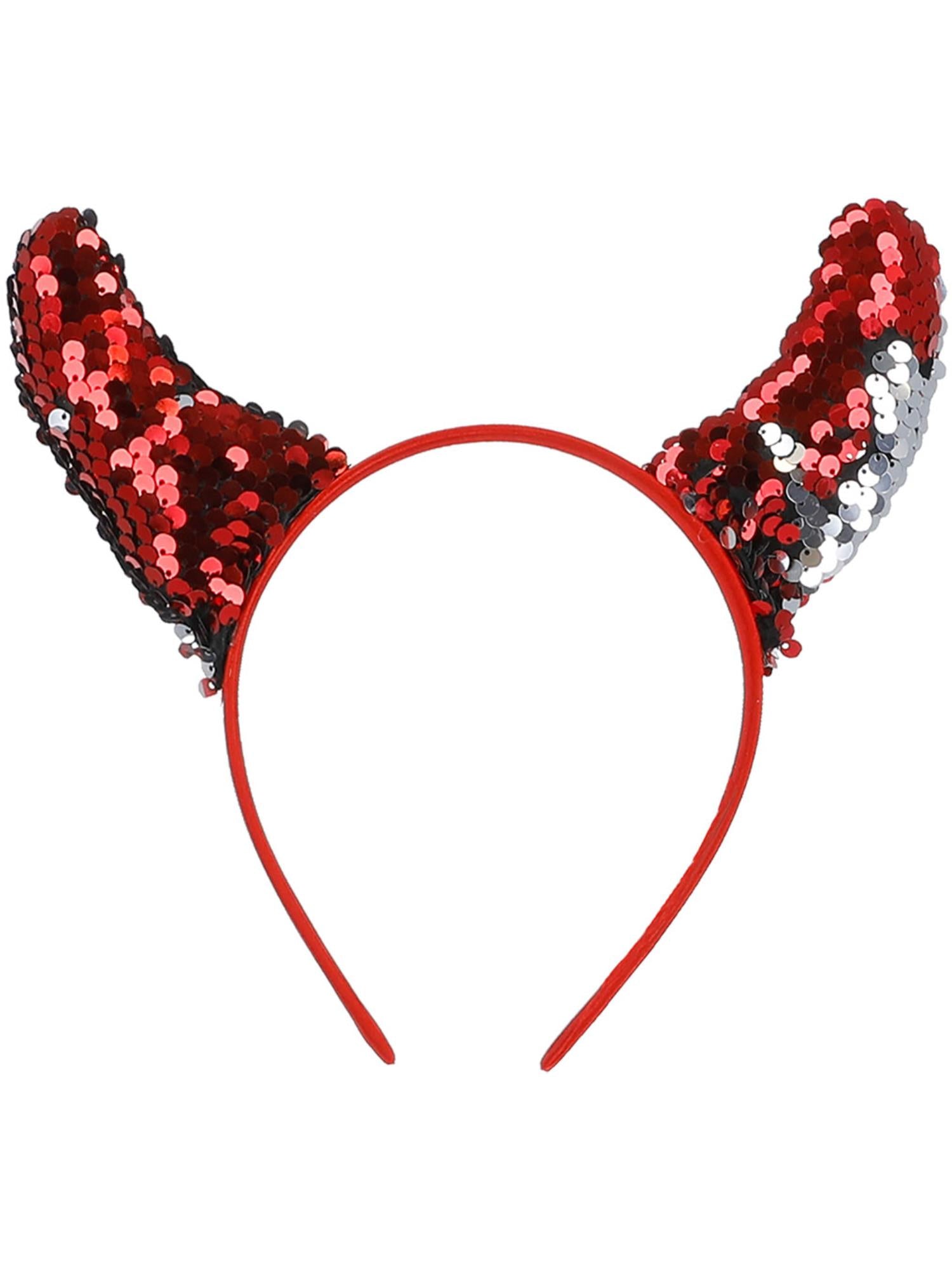 Reversible Sequin Devil Horns, Red 2