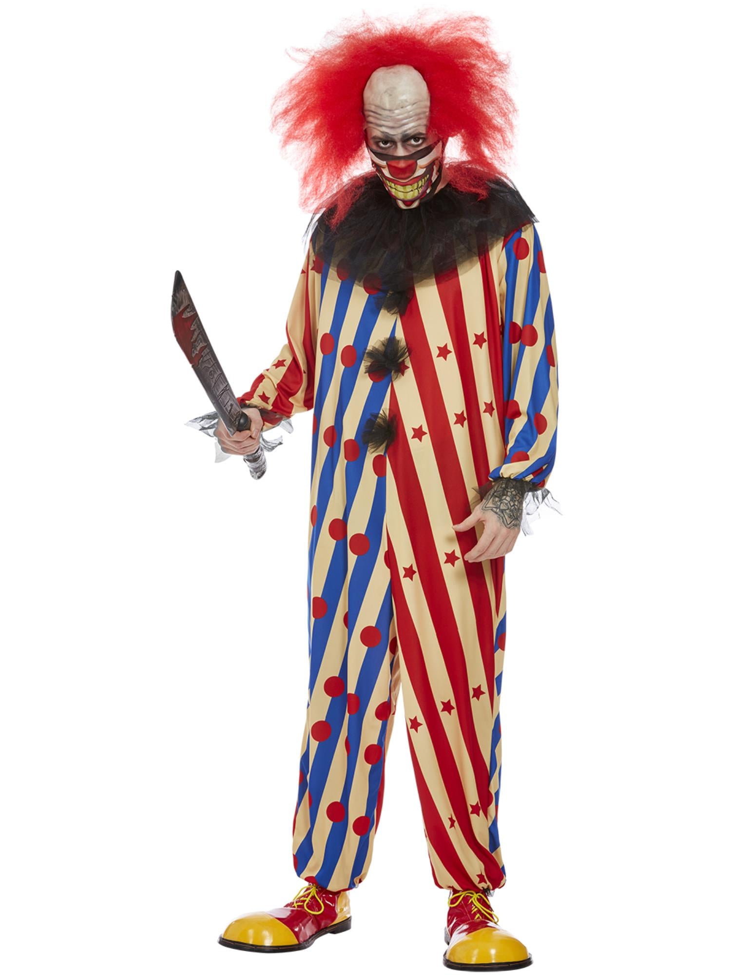 Creepy Clown Costume, Red & Blue 1