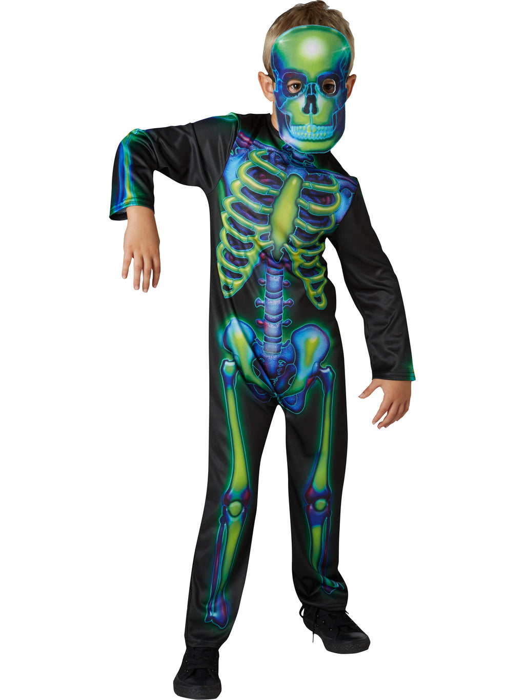 Neon Skeleton Glow In The Dark Costume - Childrens 2