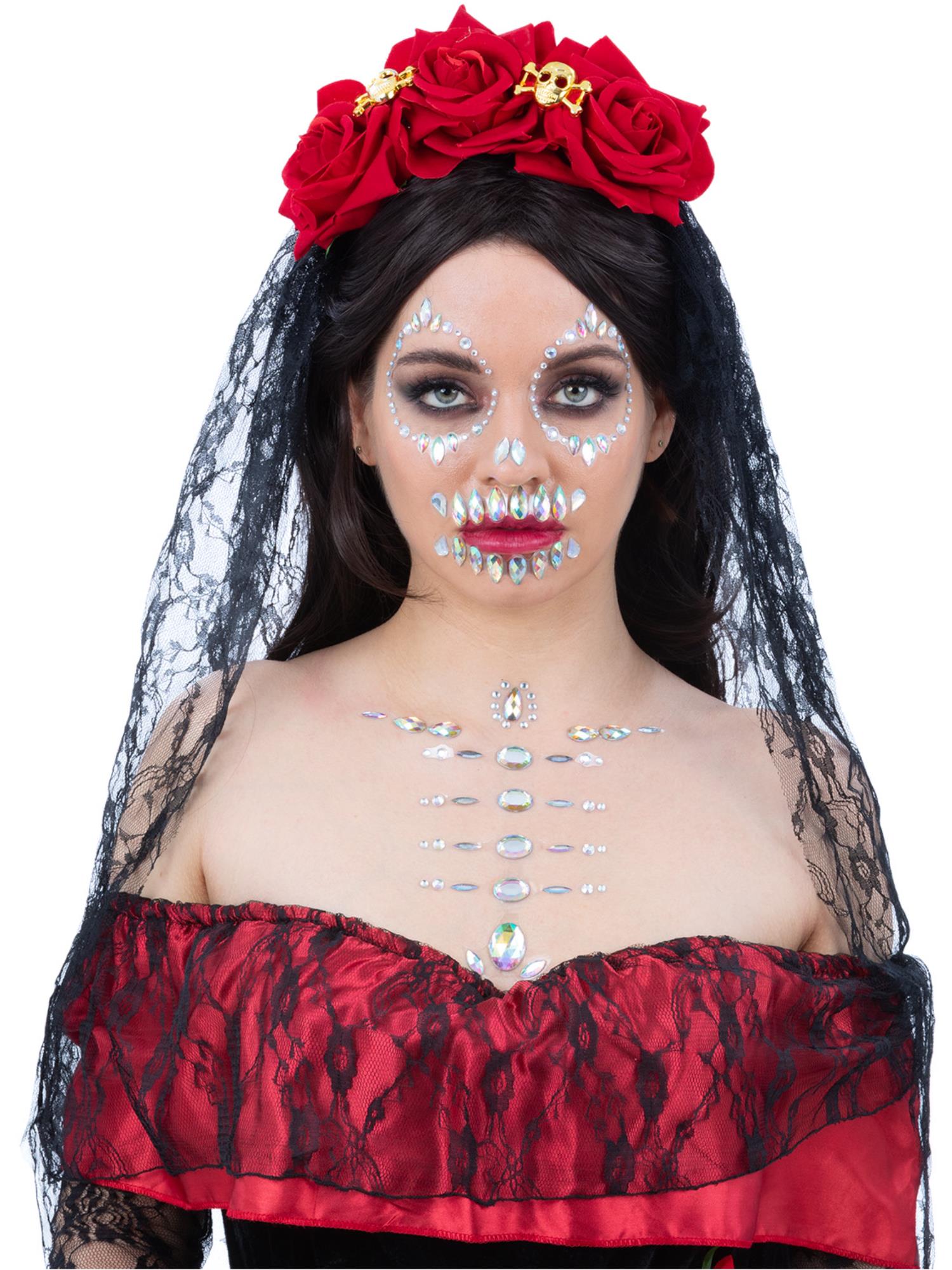 Smiffys Make-Up FX, Skull Face & Body Jewels 1