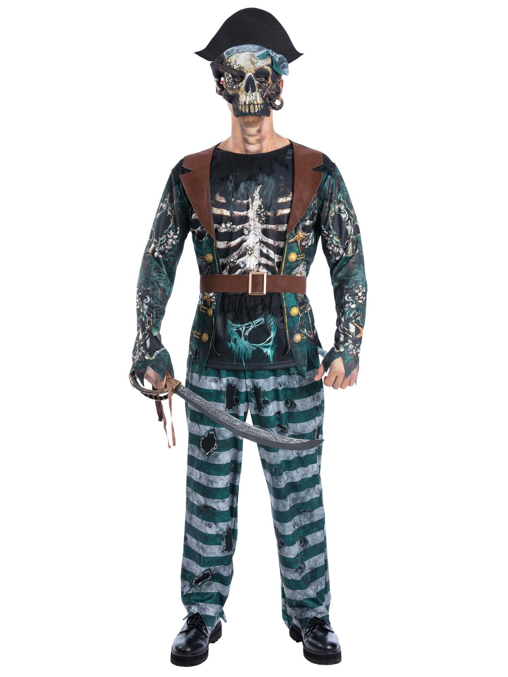 Skeleton Pirate Captain Costume, Printed Top 1