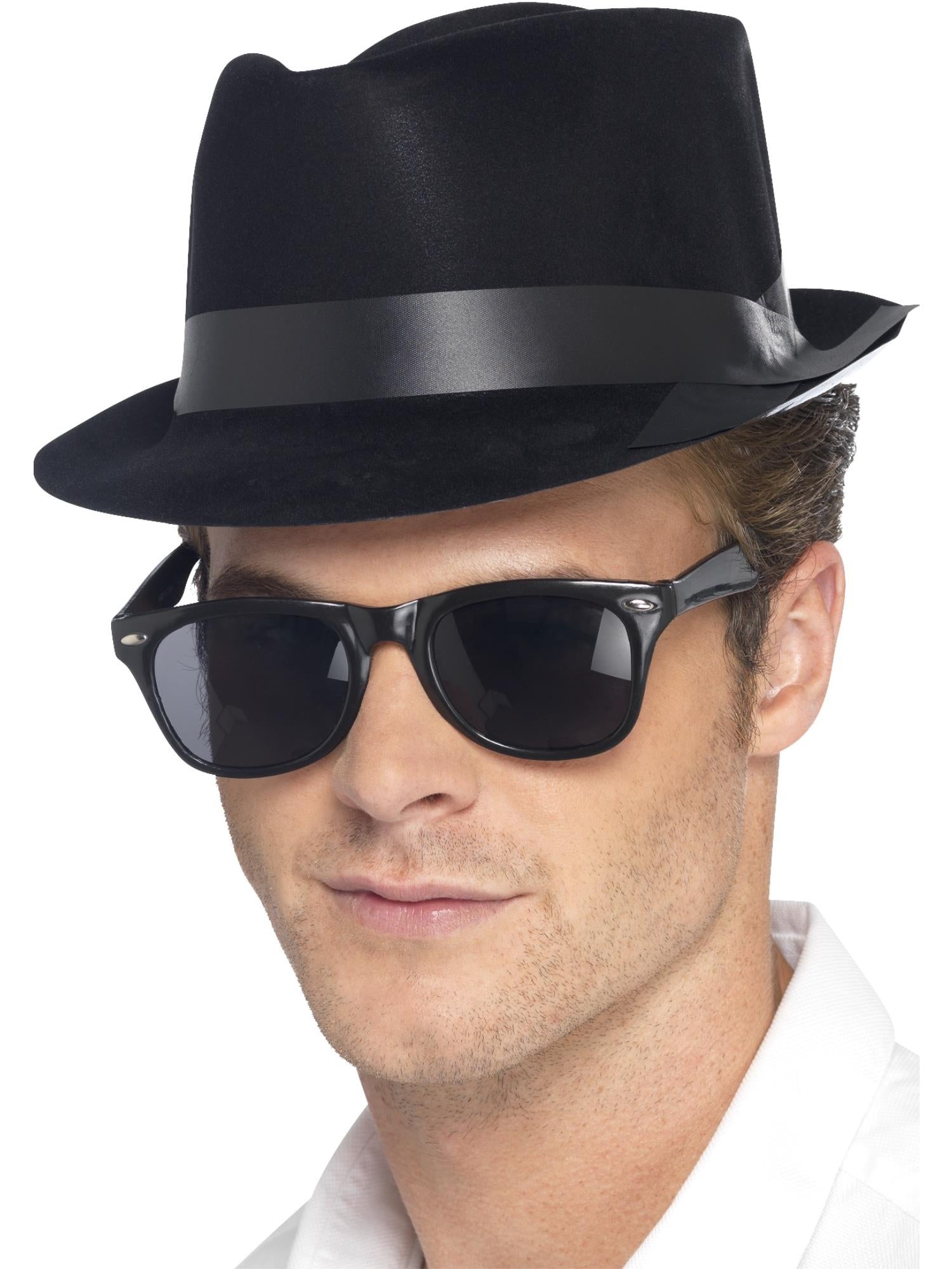 Flocked Fedora Hat, Black 1