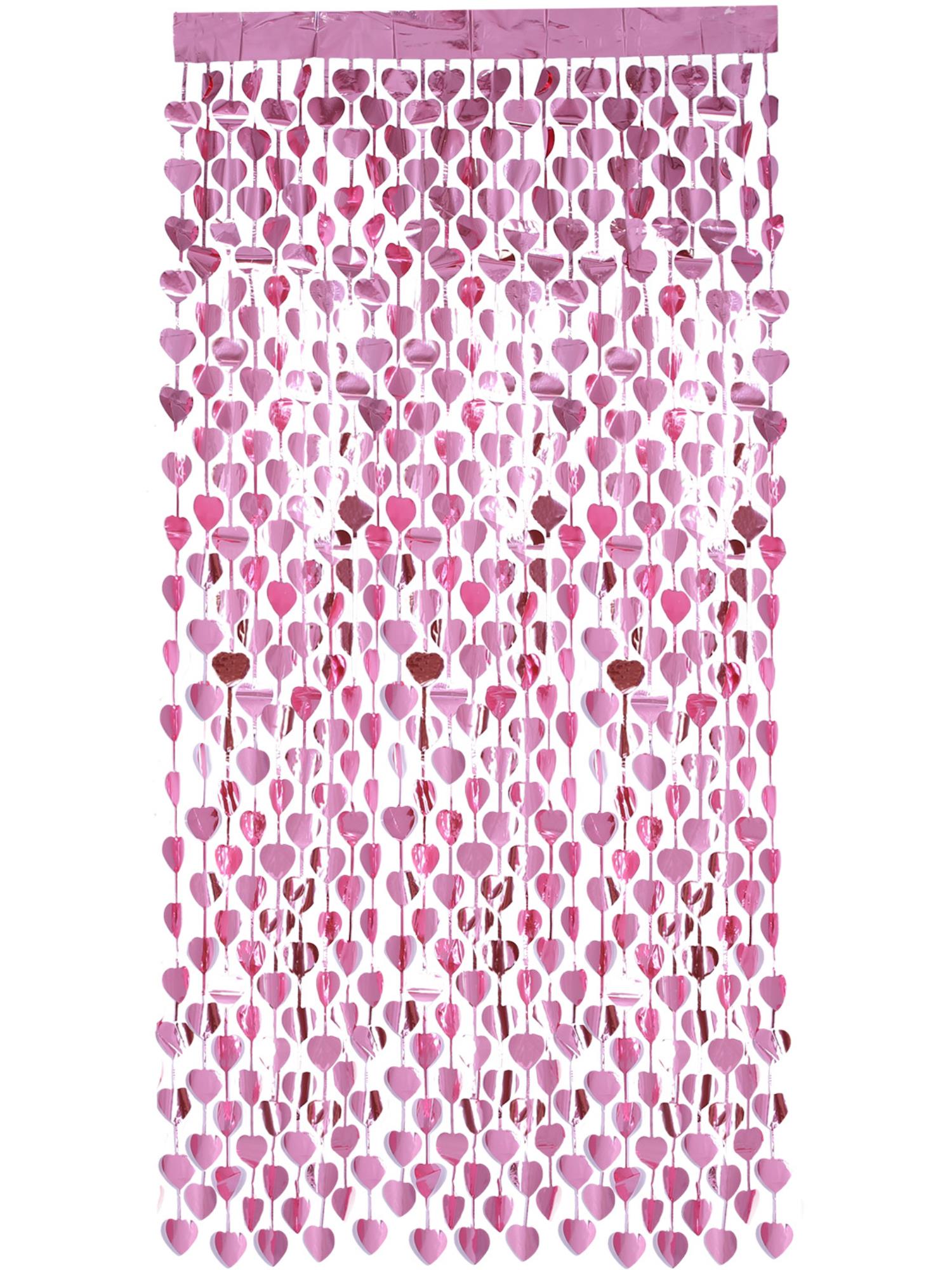 Heart Foil Curtain Backdrop, Pink 1