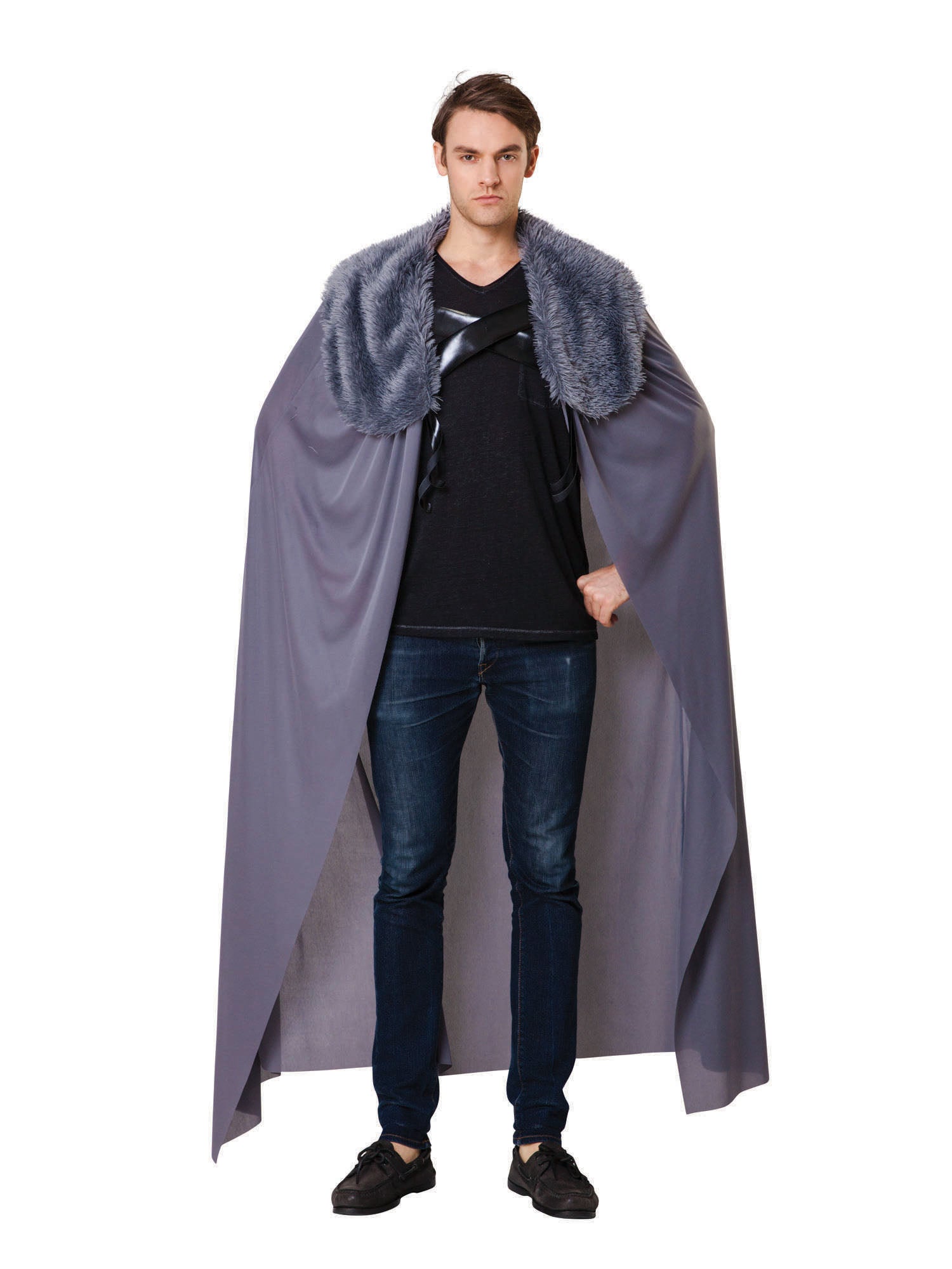 Cape Mens Grey W/Fur Collar 1