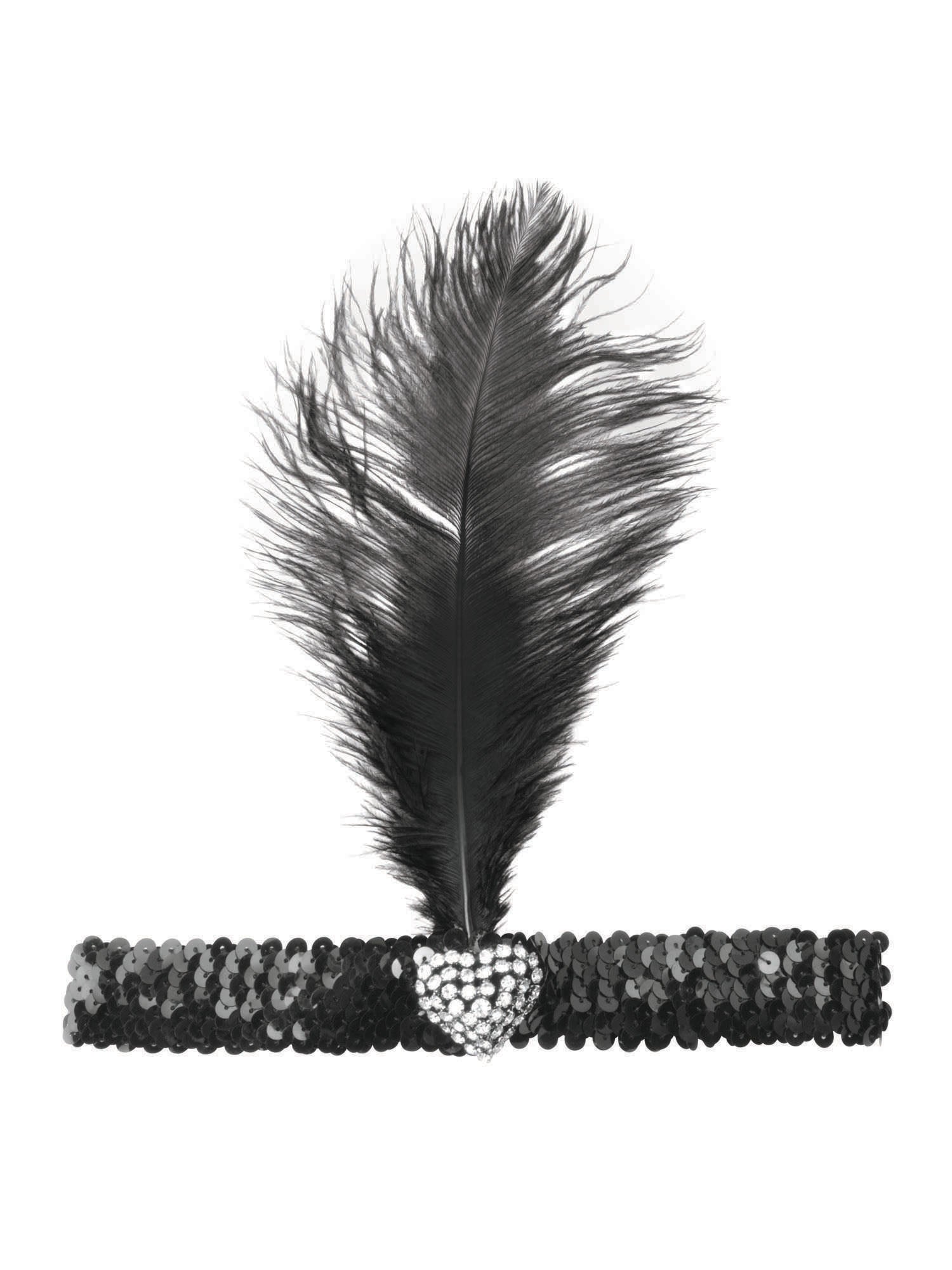 Black Flapper Headband Crystal Heart 1