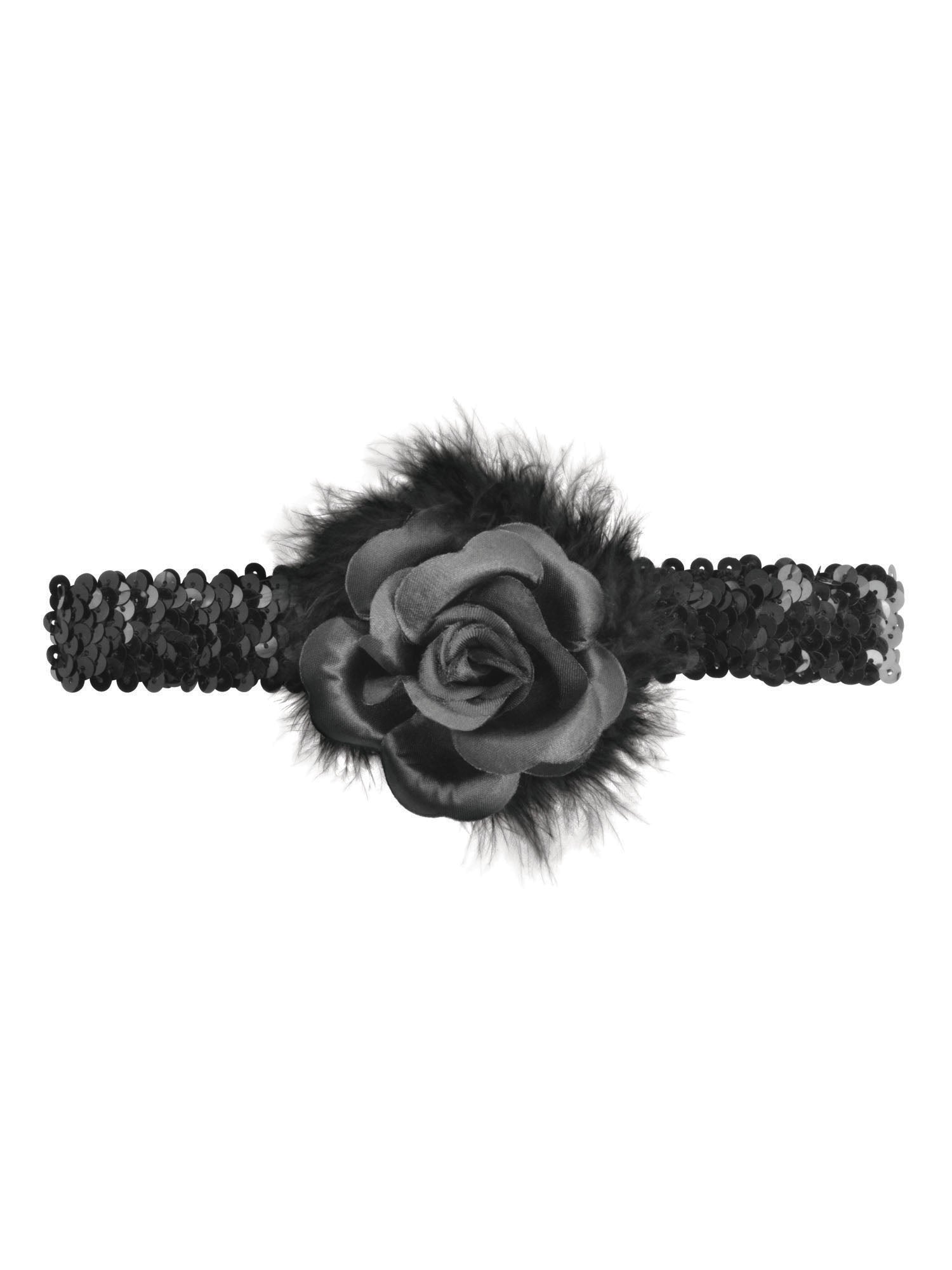 Black Flapper Headband With Rose Boa 1