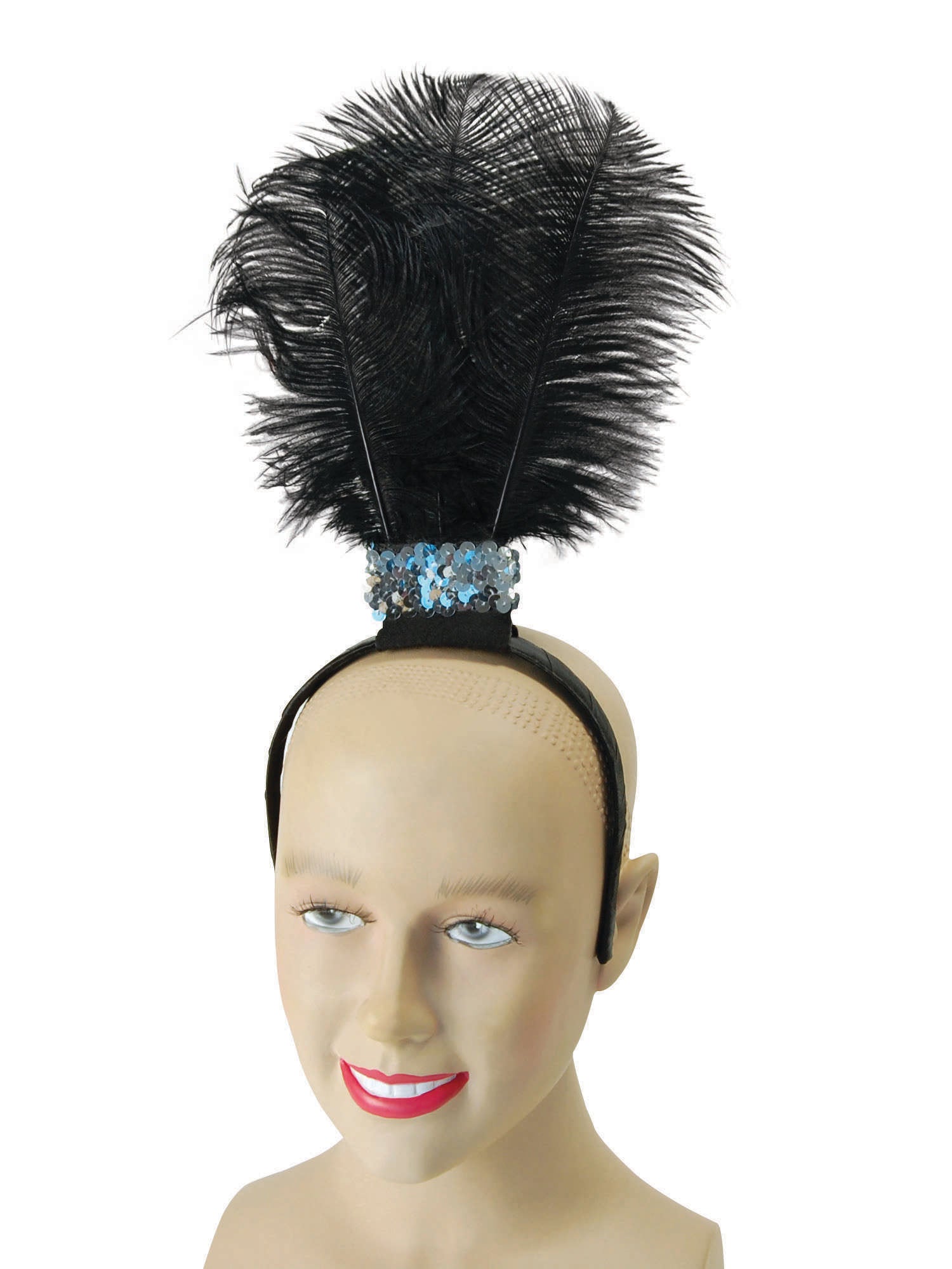 Black Flapper Headband With 3 Feathrs 1