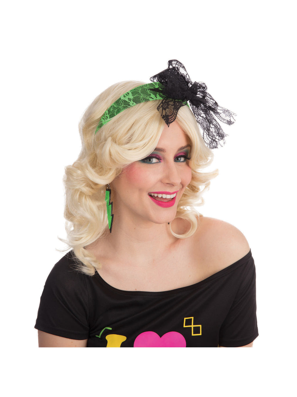 80's Neon Lace Headband - Green 1