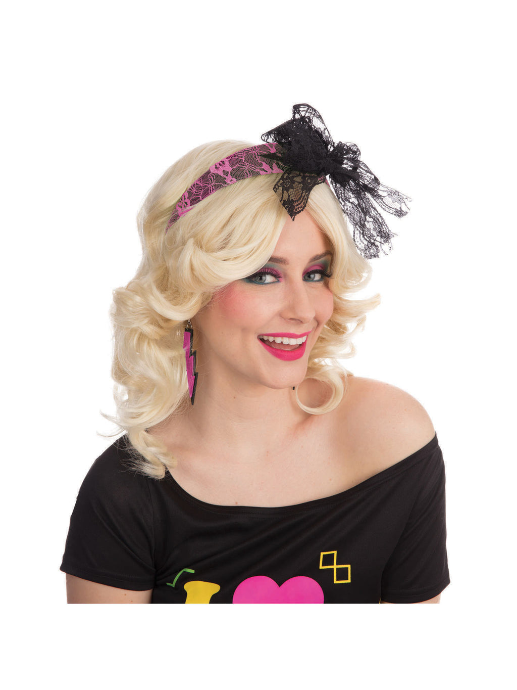 80's Neon Lace Headband - Pink 1