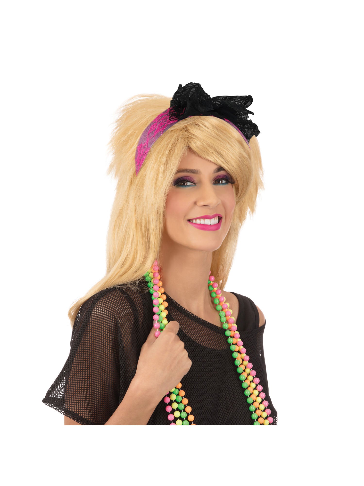 80's Neon Lace Headband - Pink 2