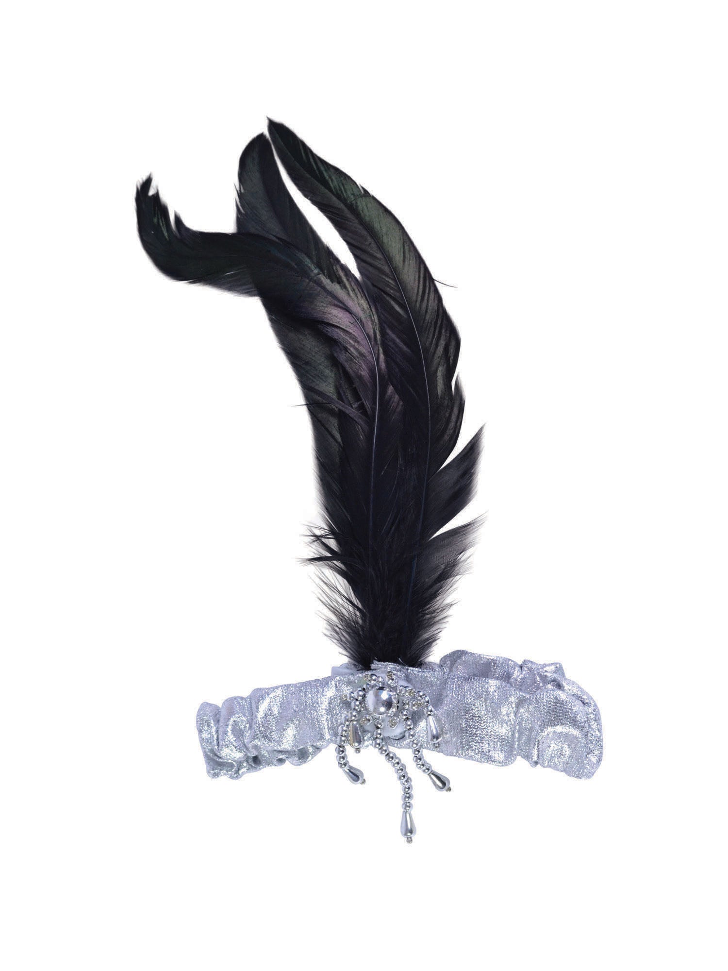 Silver Headband With Black Feathers 1