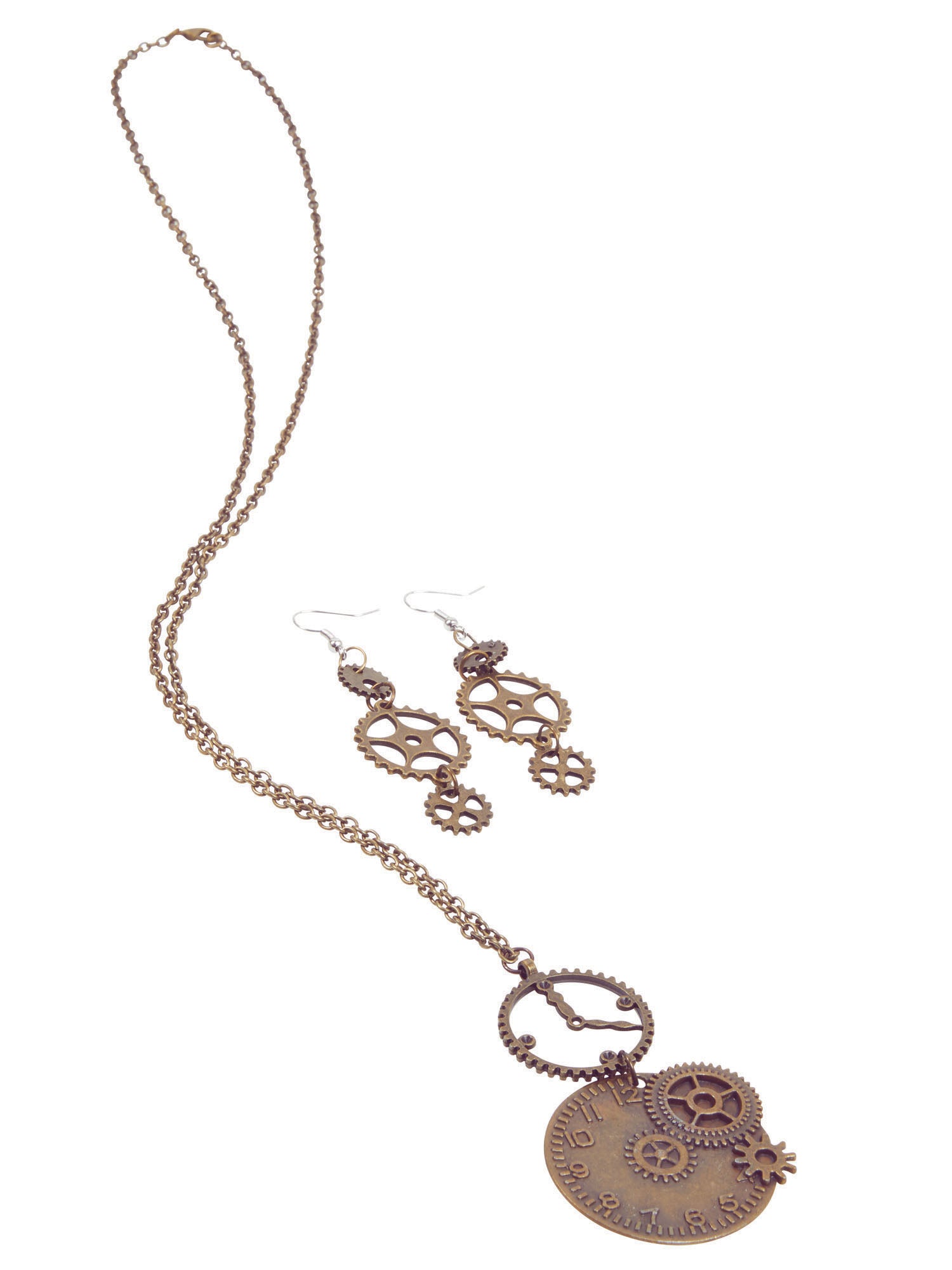 Steampunk Clck Necklace Gear Earrings 1