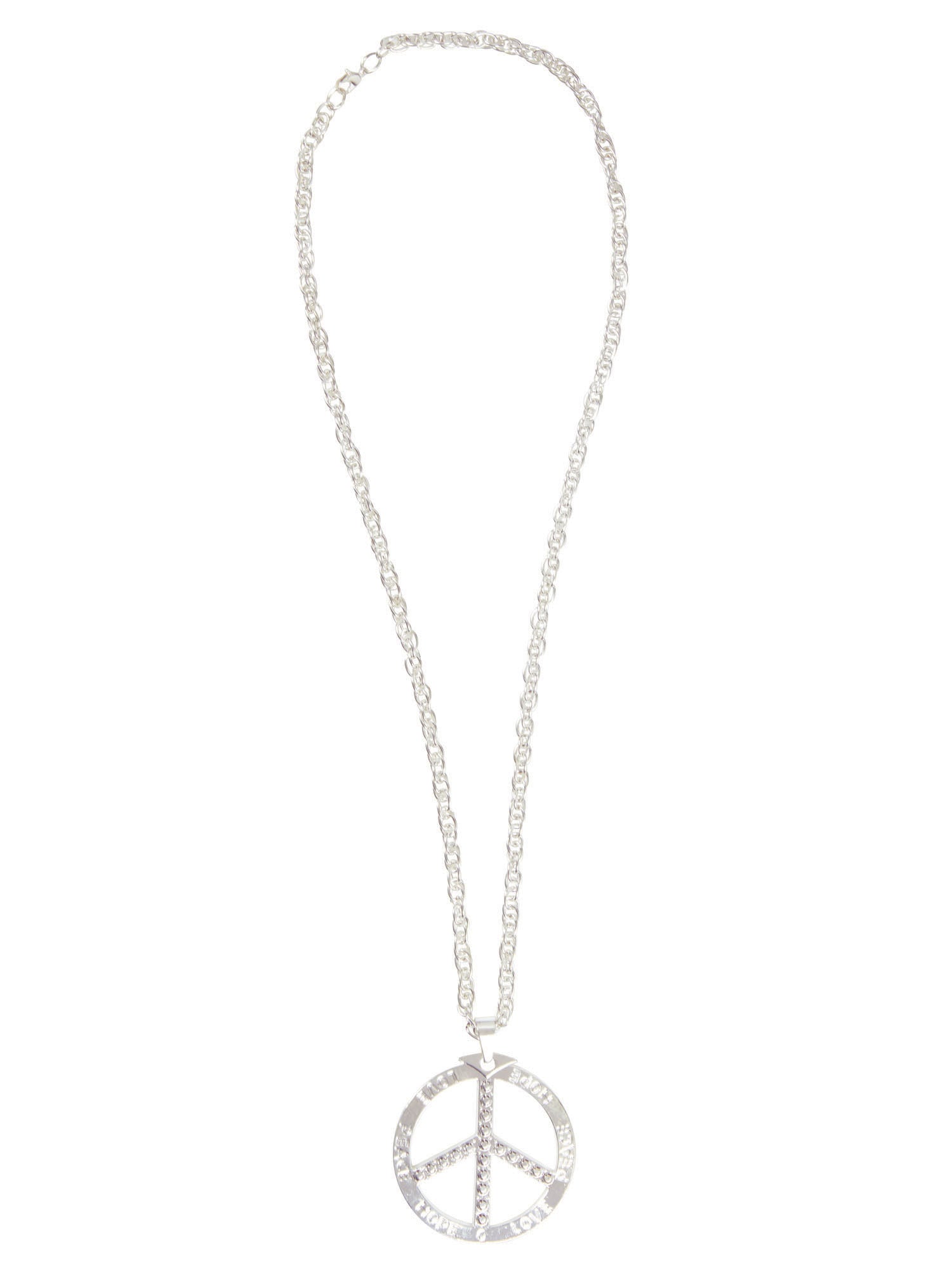 Peace Sign Necklace Silver Metal 1
