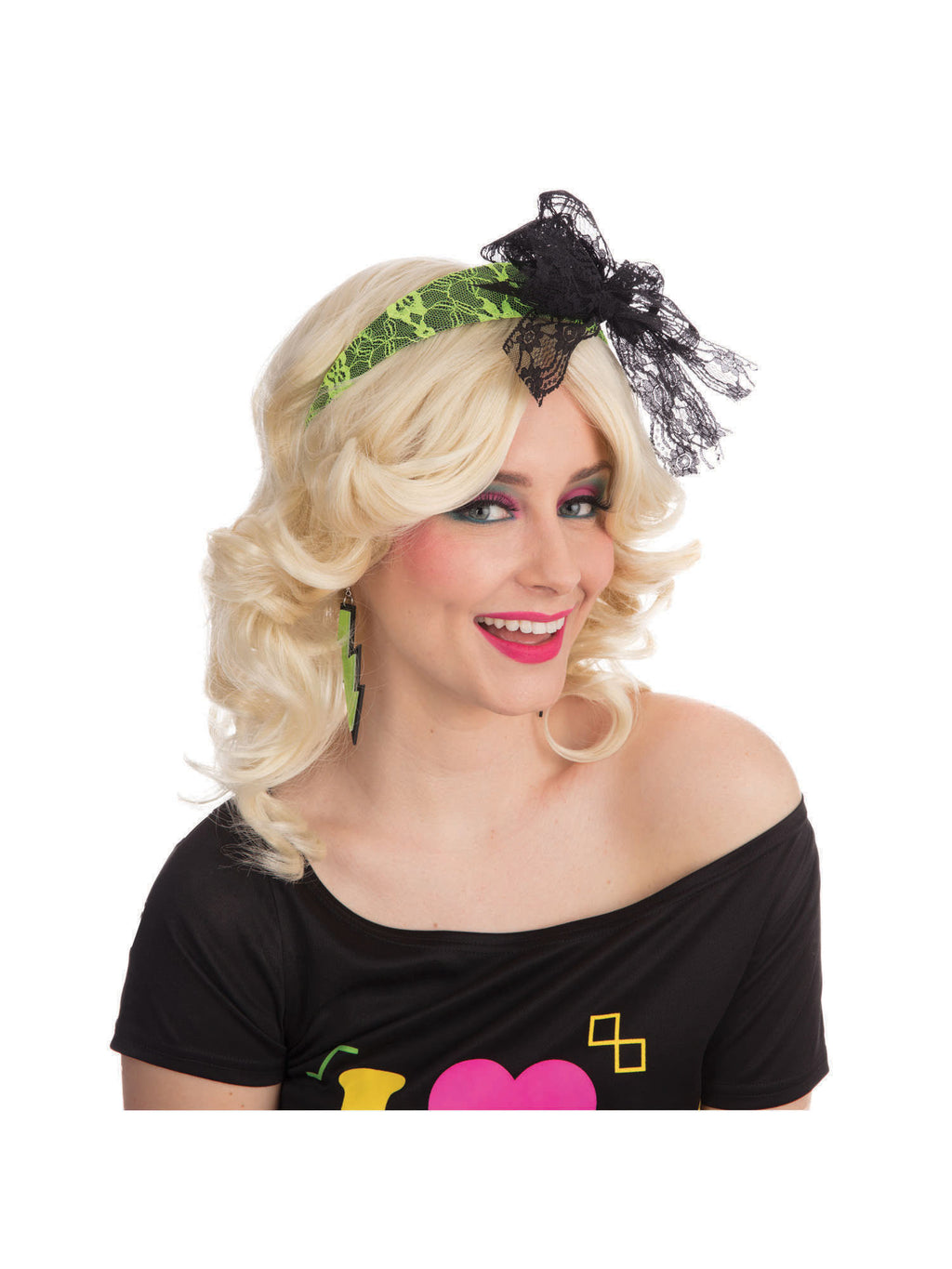 80's Neon Lace Headband - Yellow 1