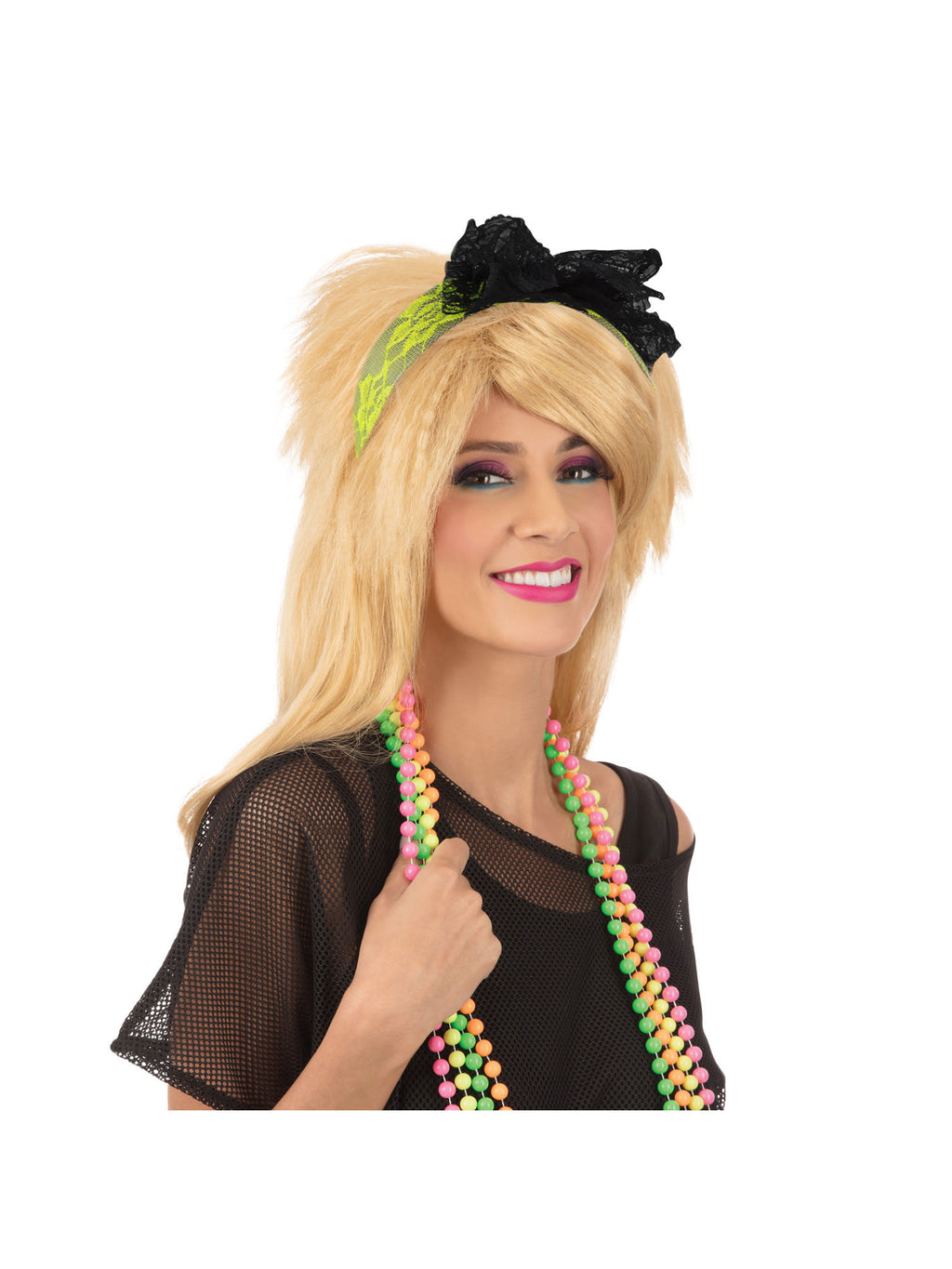 80's Neon Lace Headband - Yellow 2