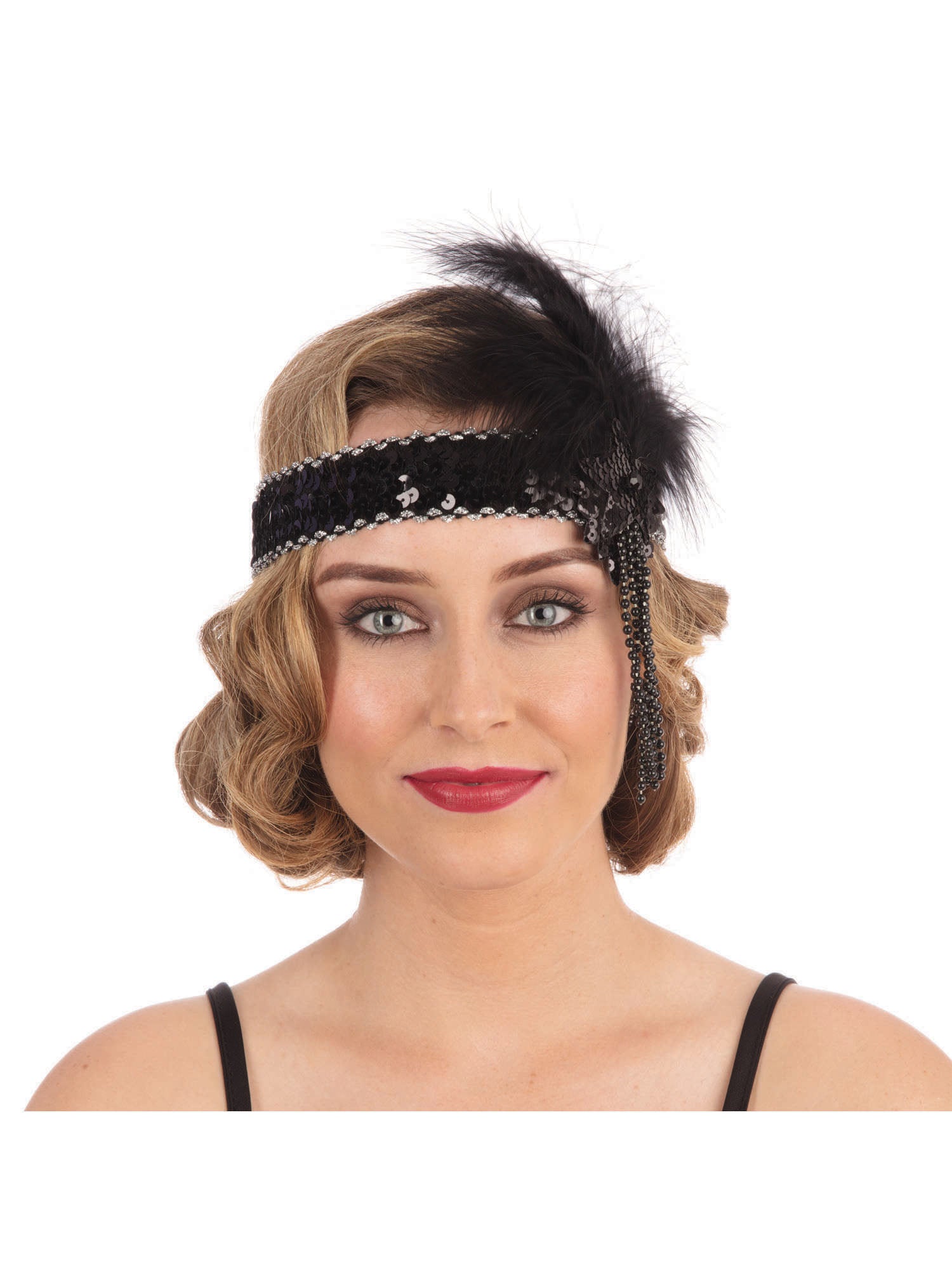 Flapper Headband Black Sequin Deluxe 1