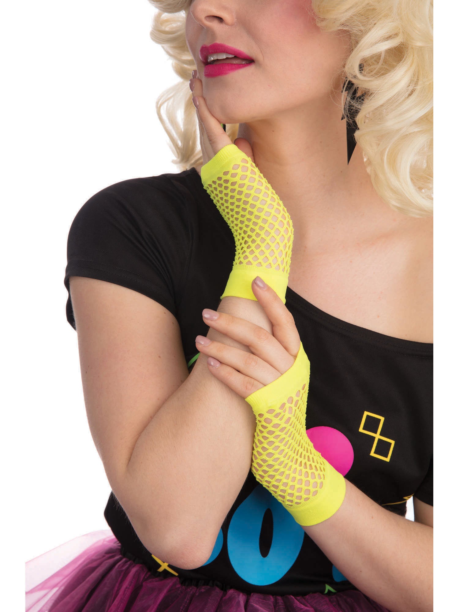 Short Neon Yellow Fishnet Gloves 1