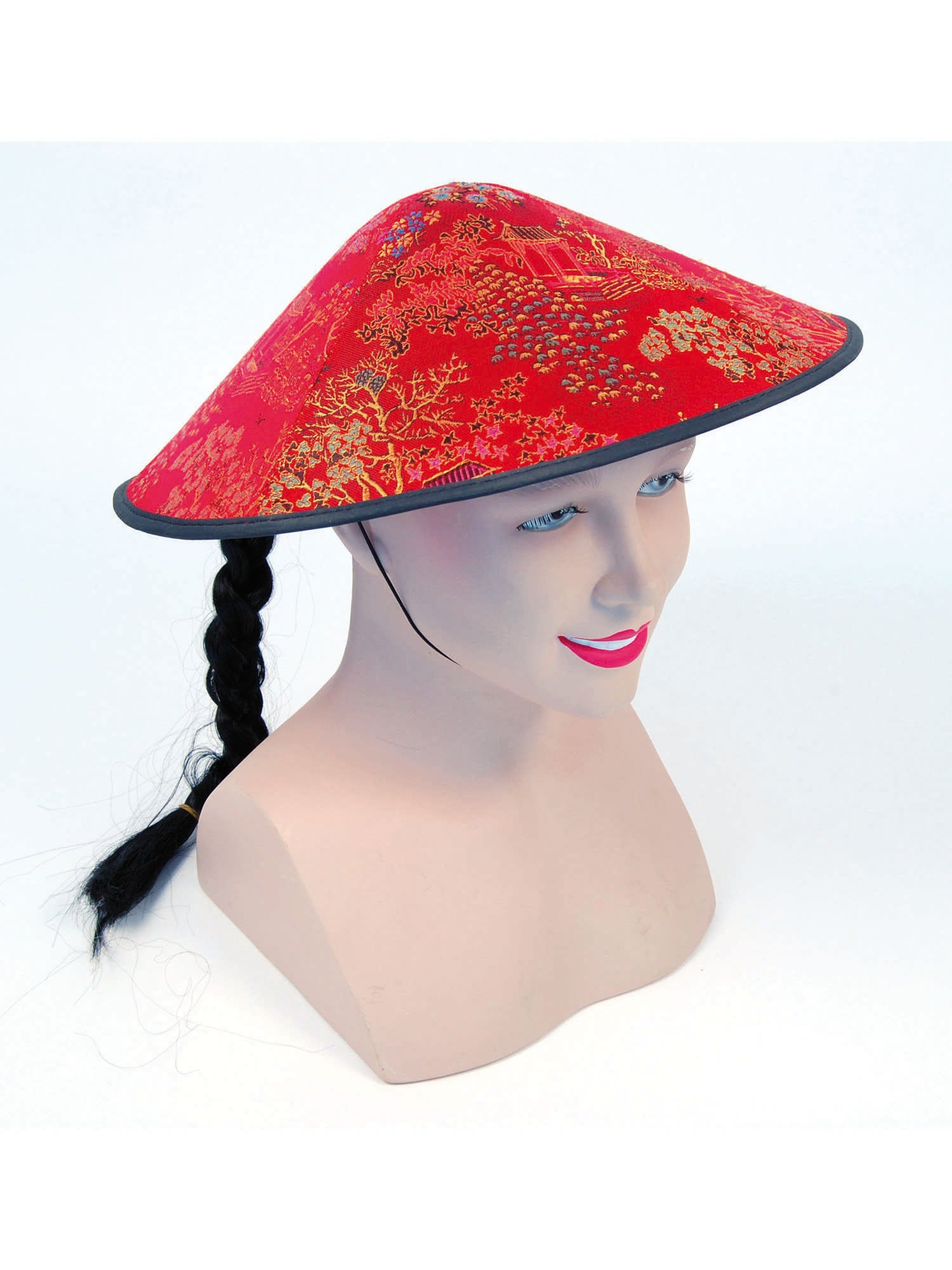 Chinese Shade Hat Red Fabric And Plait 1