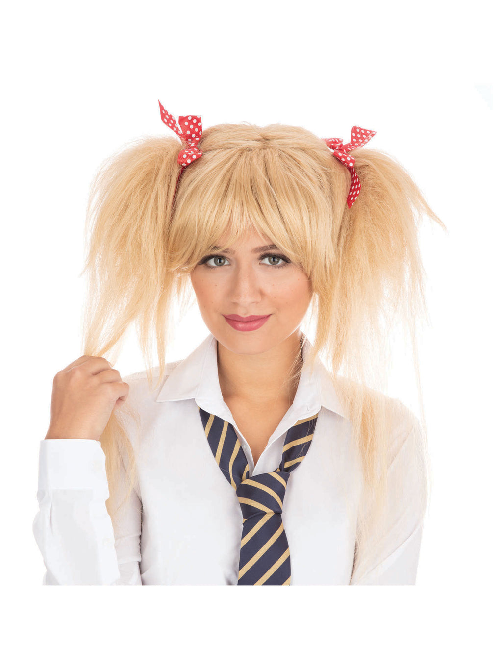 Schoolgirl Wig Blonde With Red Bows 1