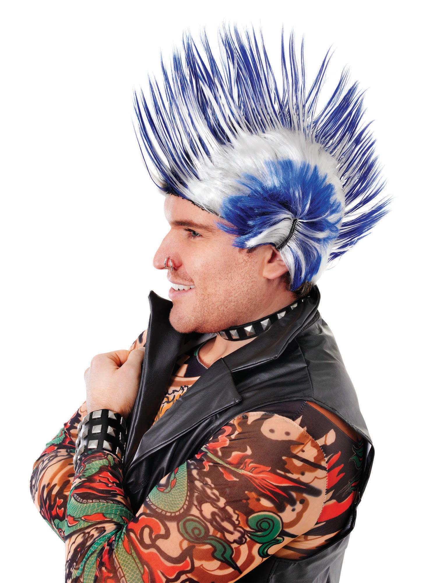 Mohican Wig Blue/White 1
