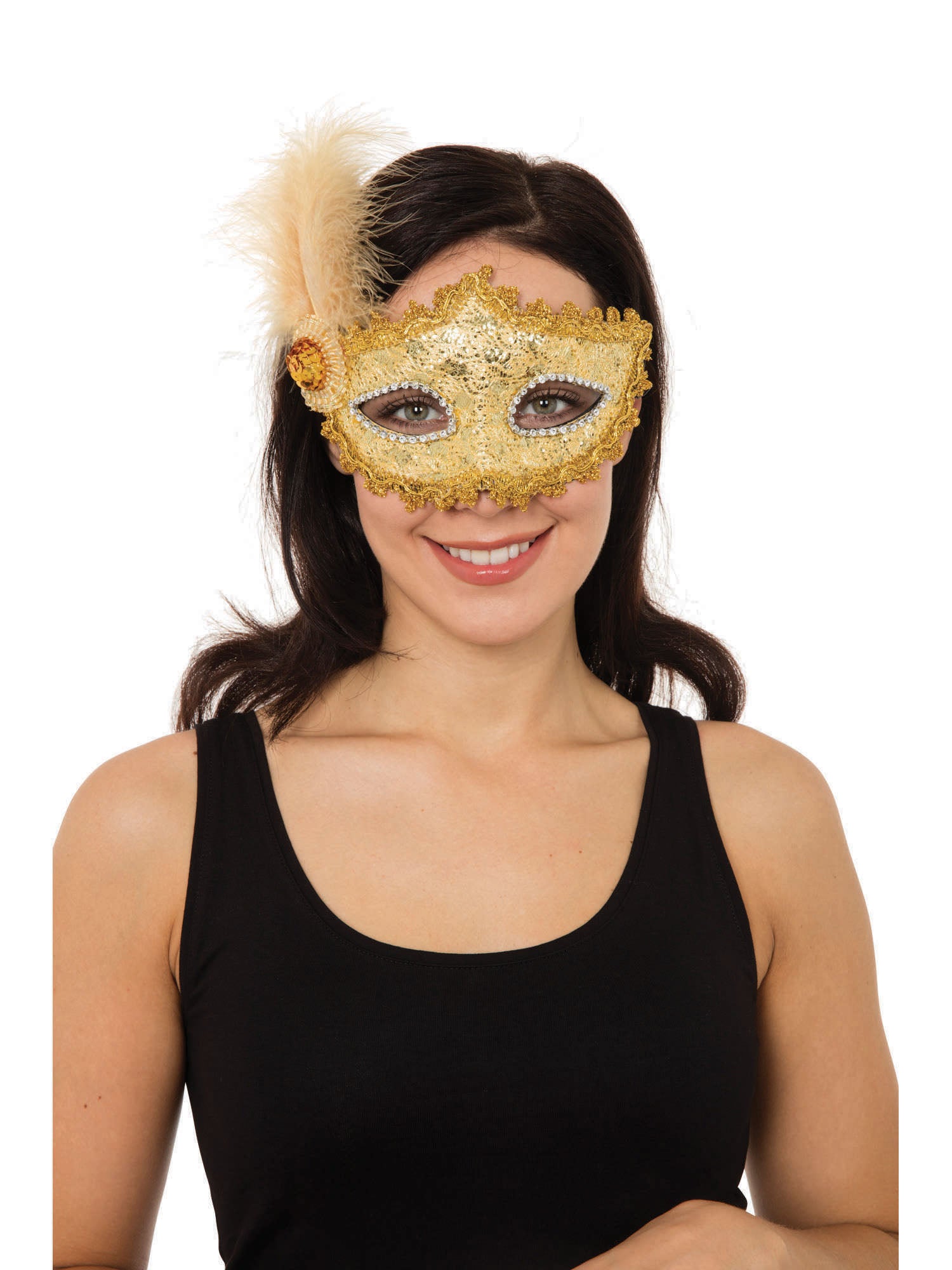 Gold Braided Eyemask W/Feather+ Stone 1