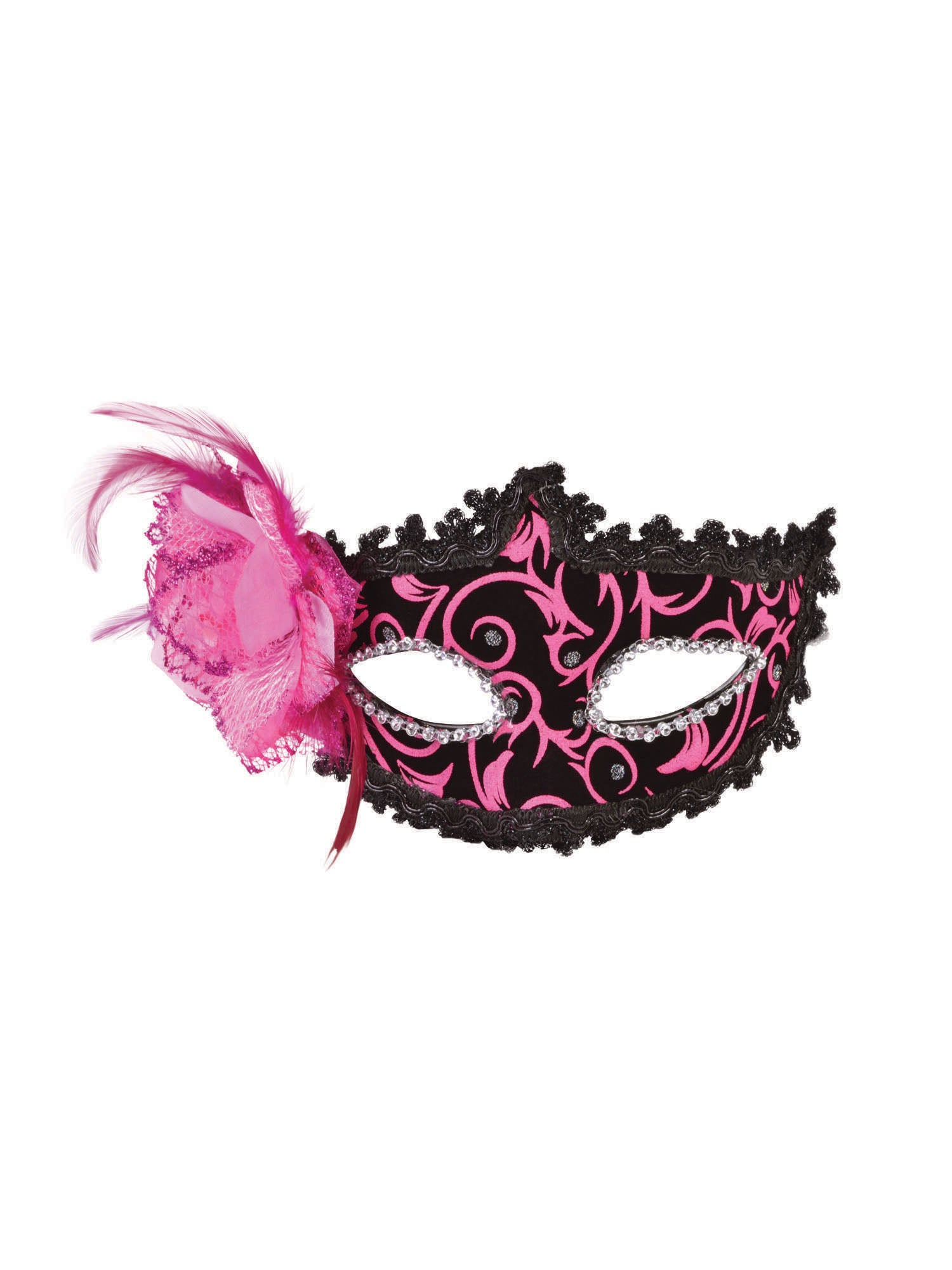 Pink/Black Eyemask W/Side Feather 1