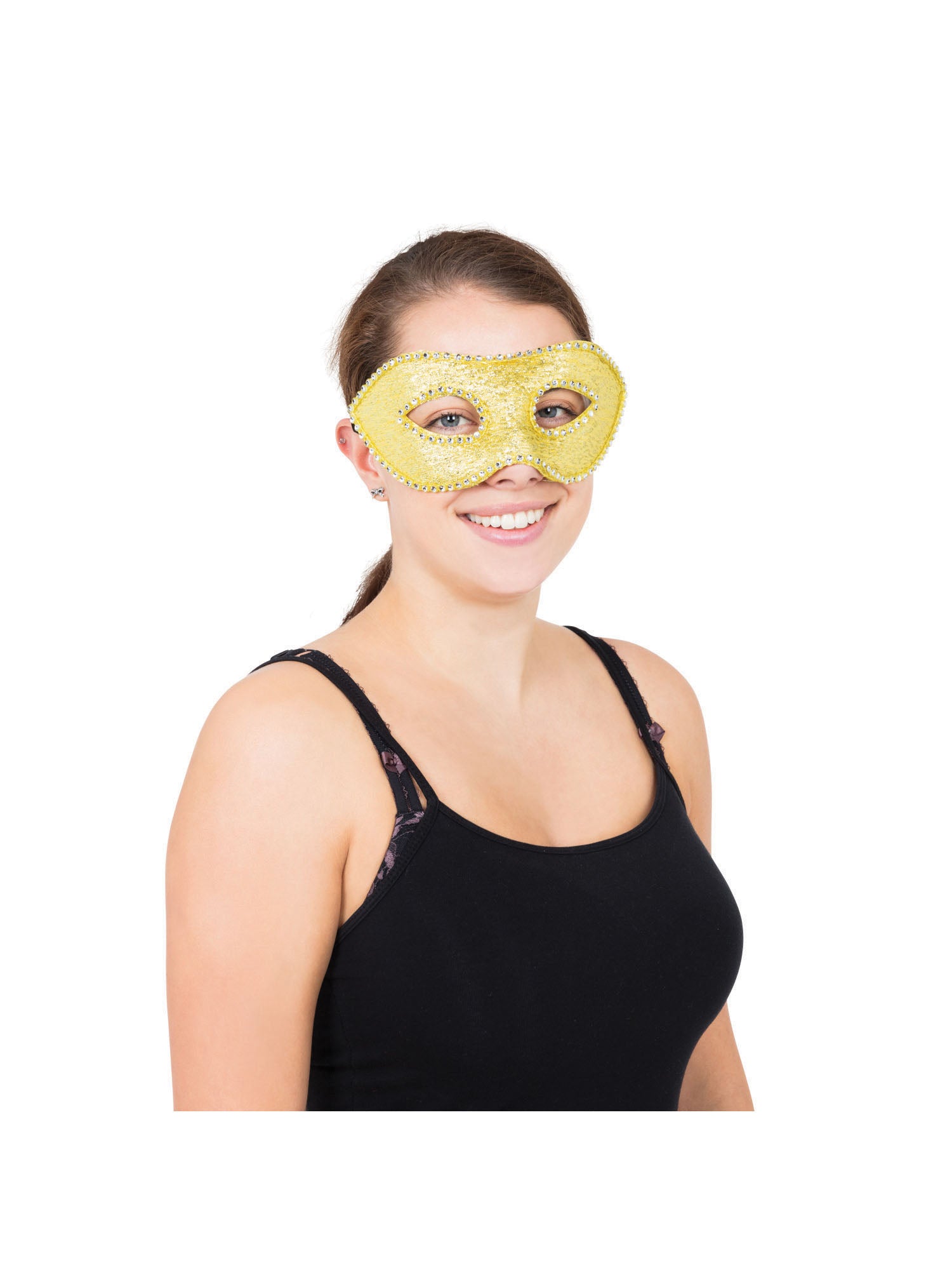 Gold Eyemask W/Diamonds + Ribbon Tie 1