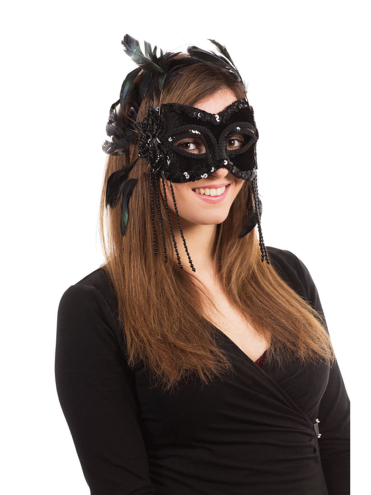 Black Velvet Mask With Feathers 1