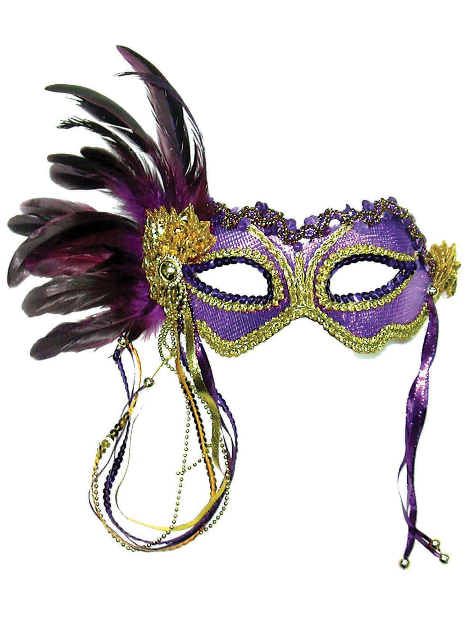 Purple Metallic Mask With Feather 1
