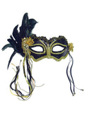 Black Metallic Mask With Feather 1