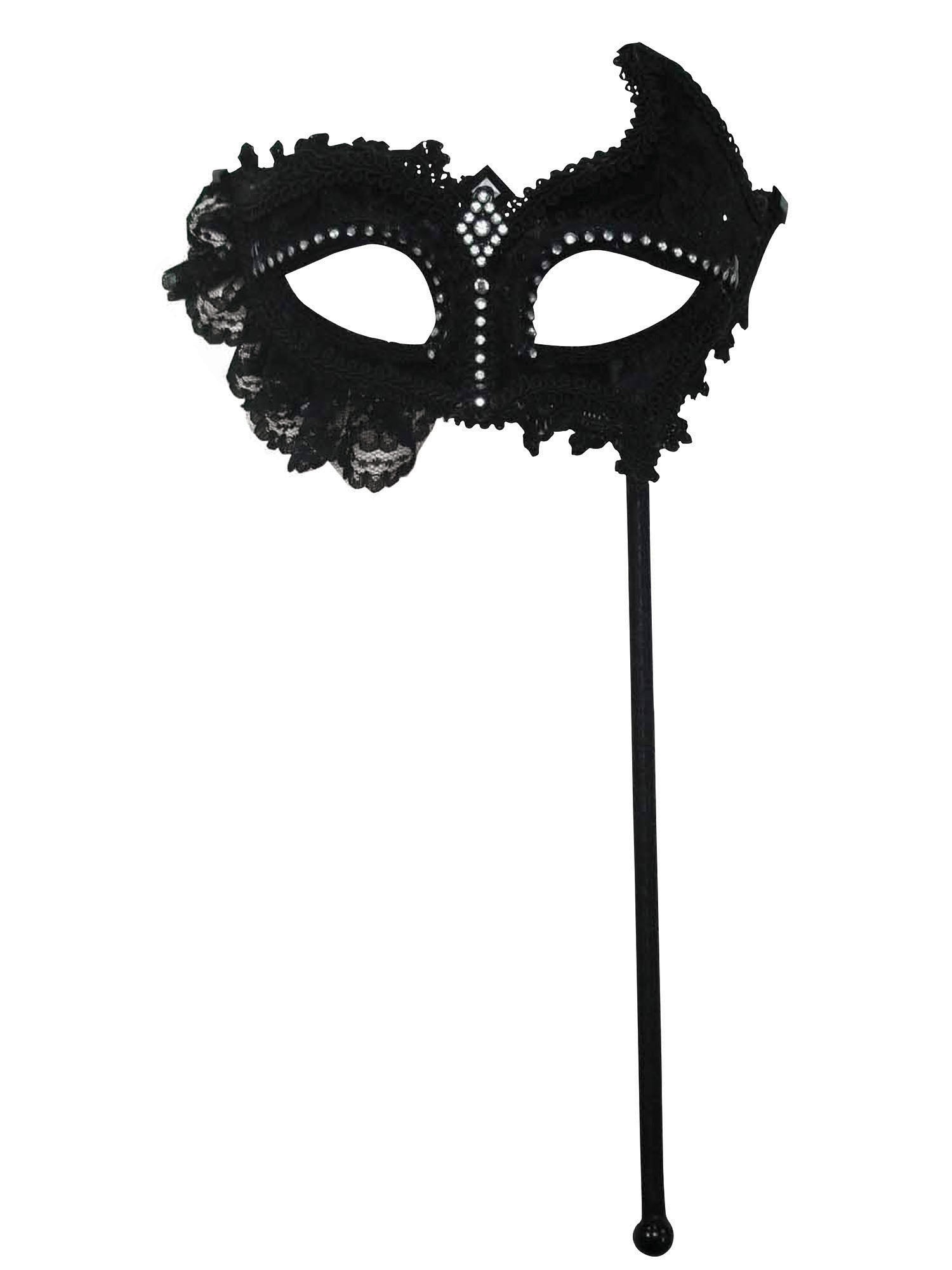 Black Lace Mask On Stick 1