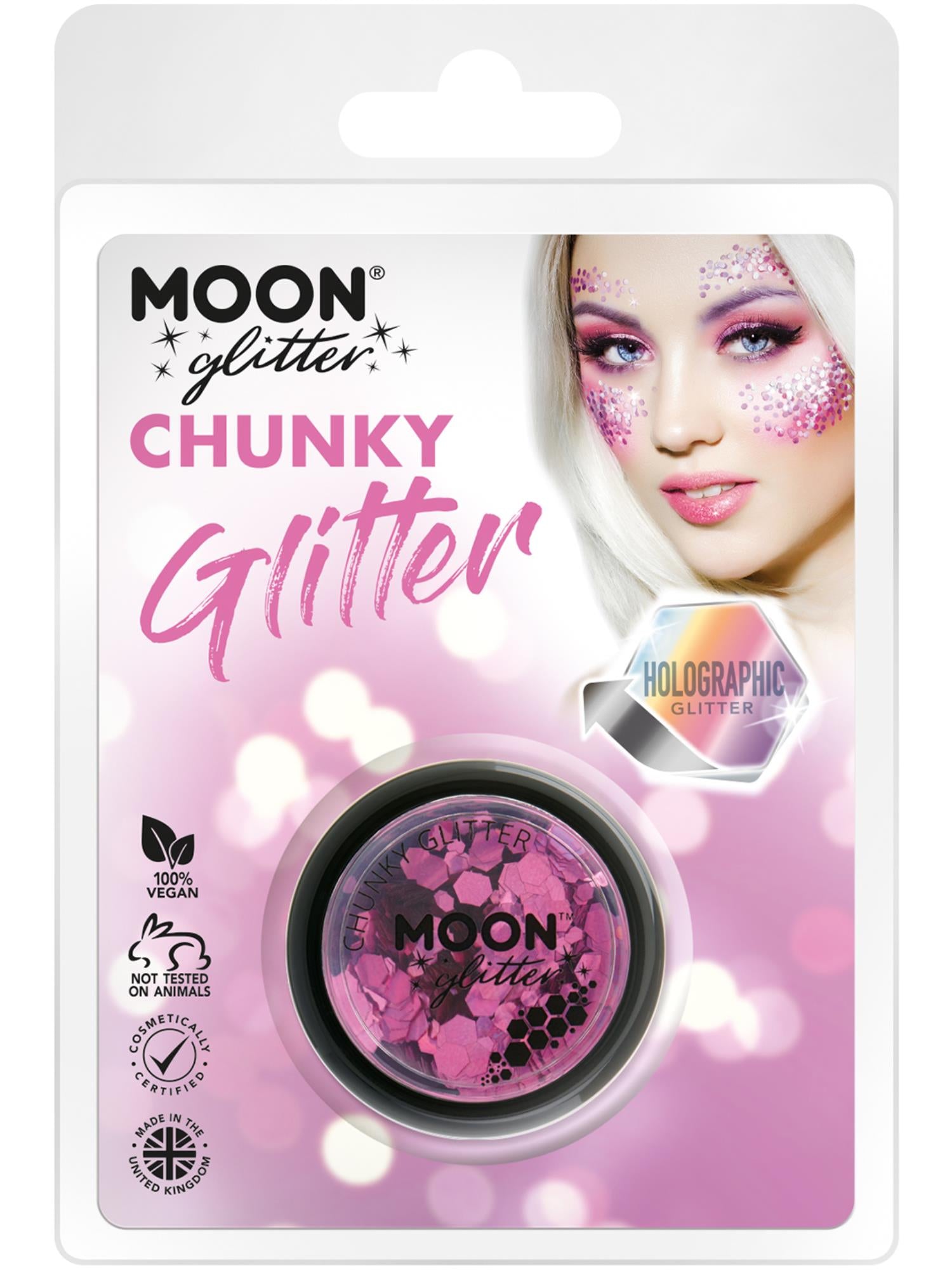 Moon Glitter Holographic Chunky Glitter, Pink 1