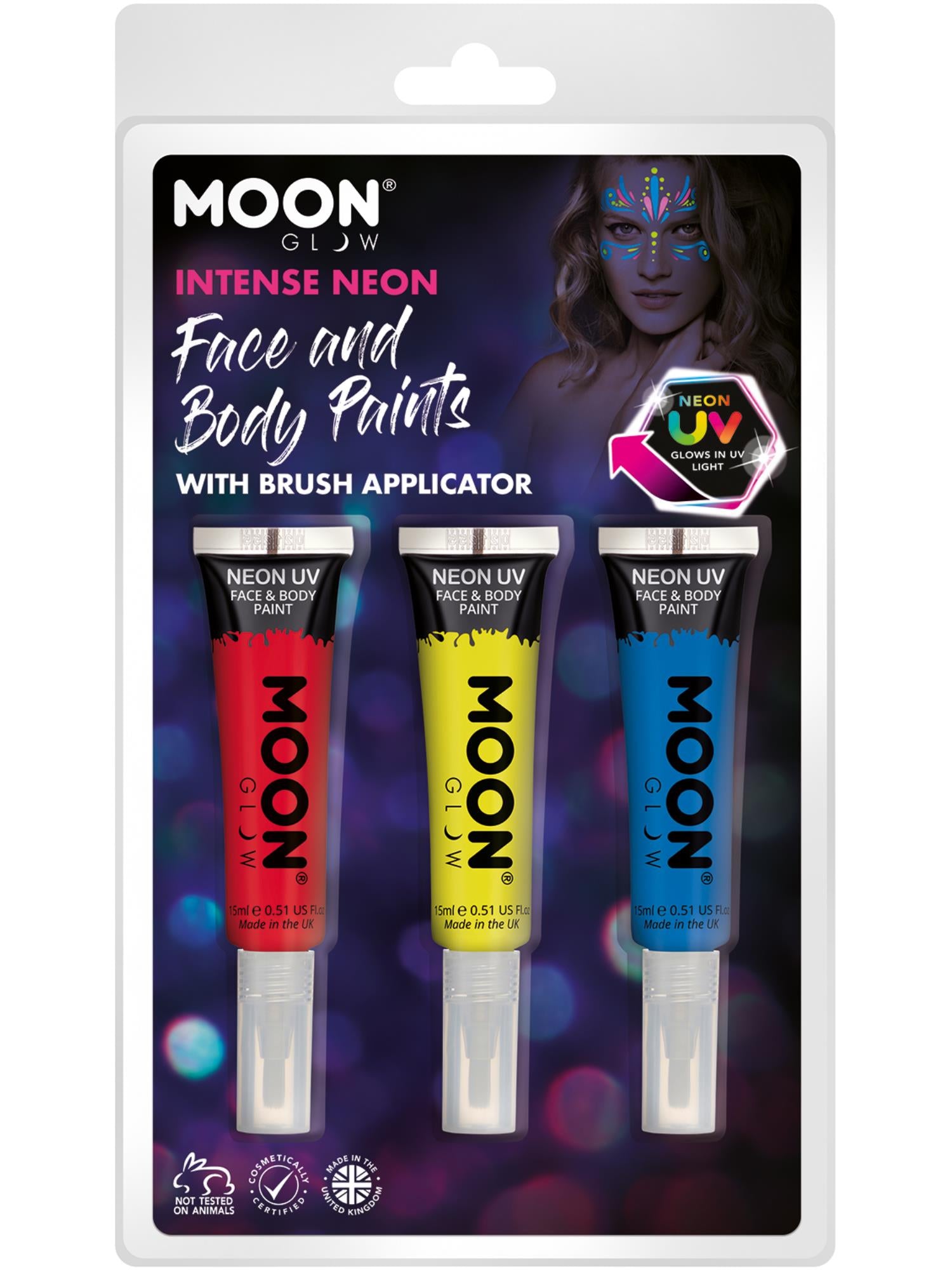 Moon Glow Intense Neon UV Face Paint and Brush, 1