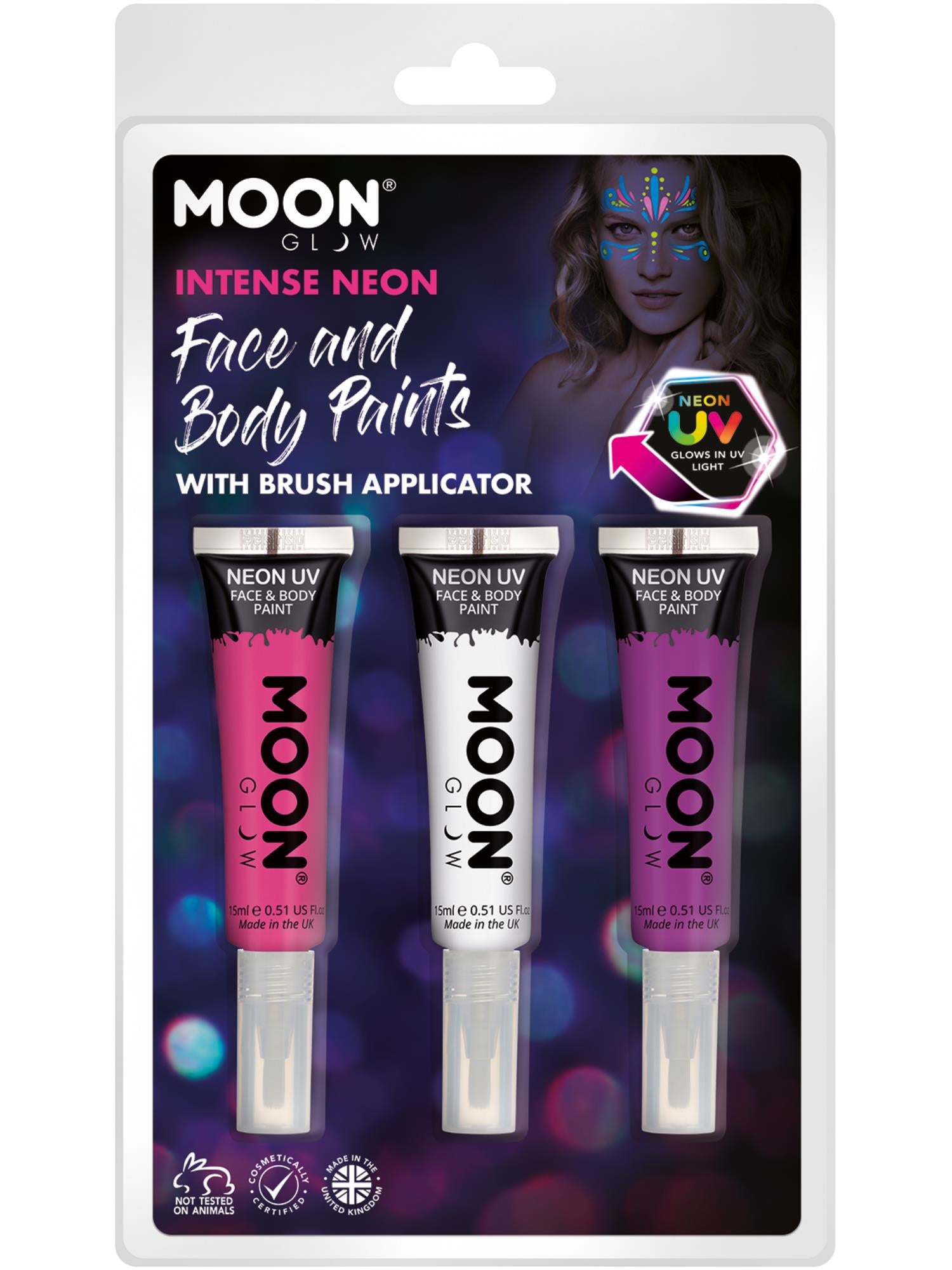 Moon Glow Intense Neon UV Face Paint and Brush, 1