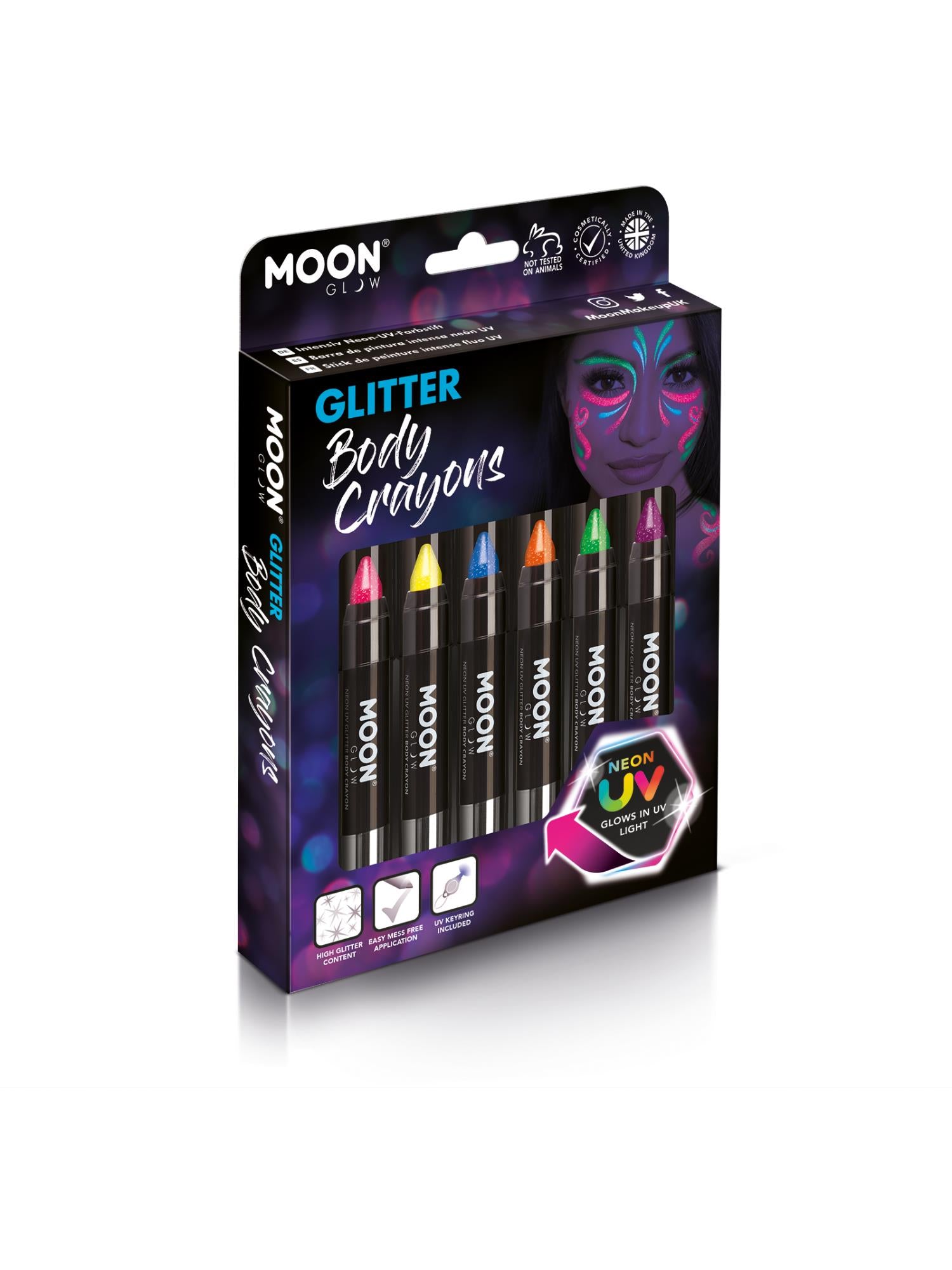 Moon Glow - Neon UV Glitter Body Crayons, Assorted 1