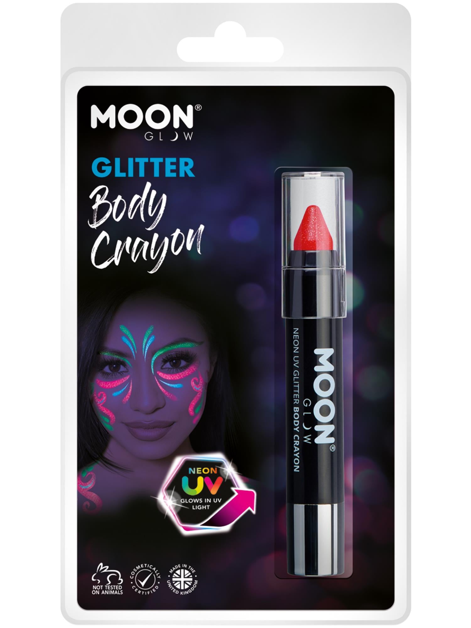 Moon Glow - Neon UV Glitter Body Crayosn, Red 1