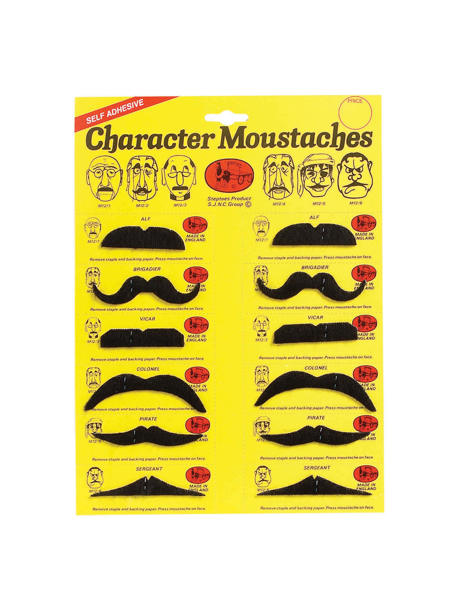 Moustaches,Black 6 asstd.CD/12 1