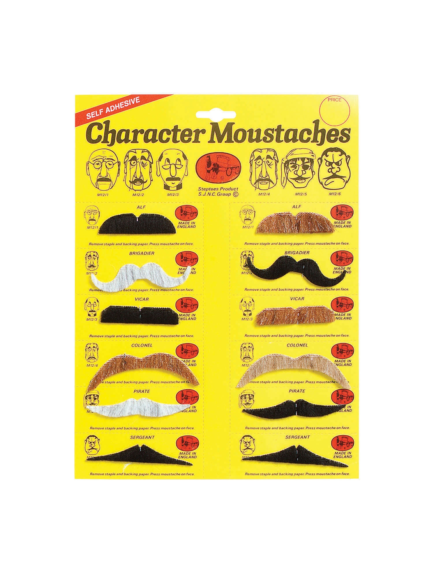 Moustaches. 5 Colours. 6 asstd 1